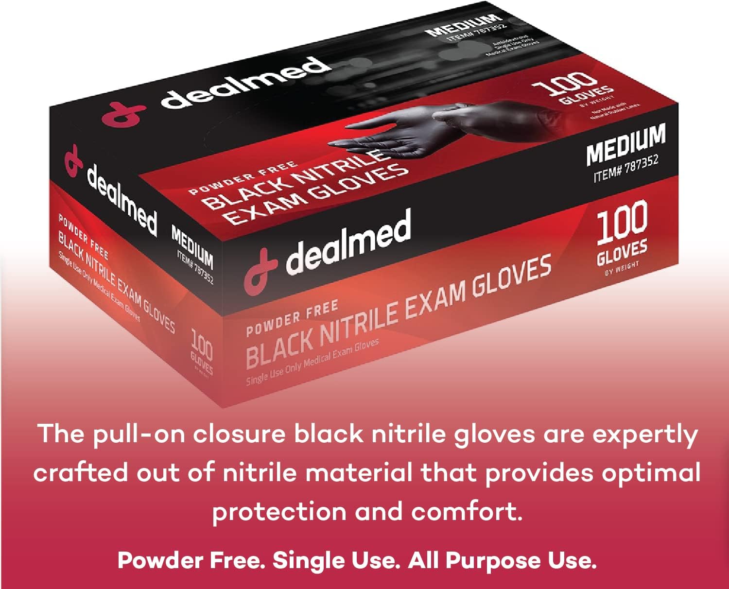 Dealmed Nitrile Exam Gloves – Disposable, Non-Irritating, Latex Free Medical Gloves, Multi-Purpose Use for First Aid and Medical Facilities, Black (Large, Case of 1000) - Image 3