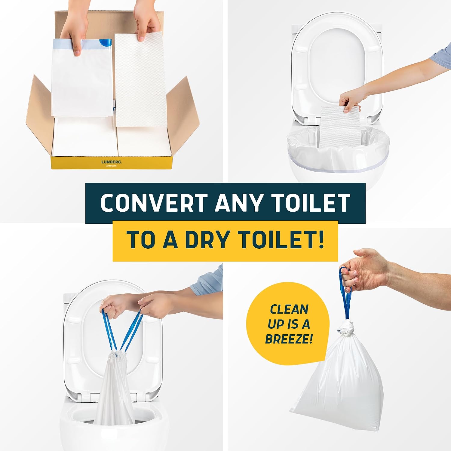 Lunderg Toilet Liners with Lemon Super Absorbent Pads - Value Pack 50 Disposable Toilet Bags - Universal Fit - Convert any WC into a Dry Flush - Emergency & Natural Disaster Preparedness Must Have - Image 2
