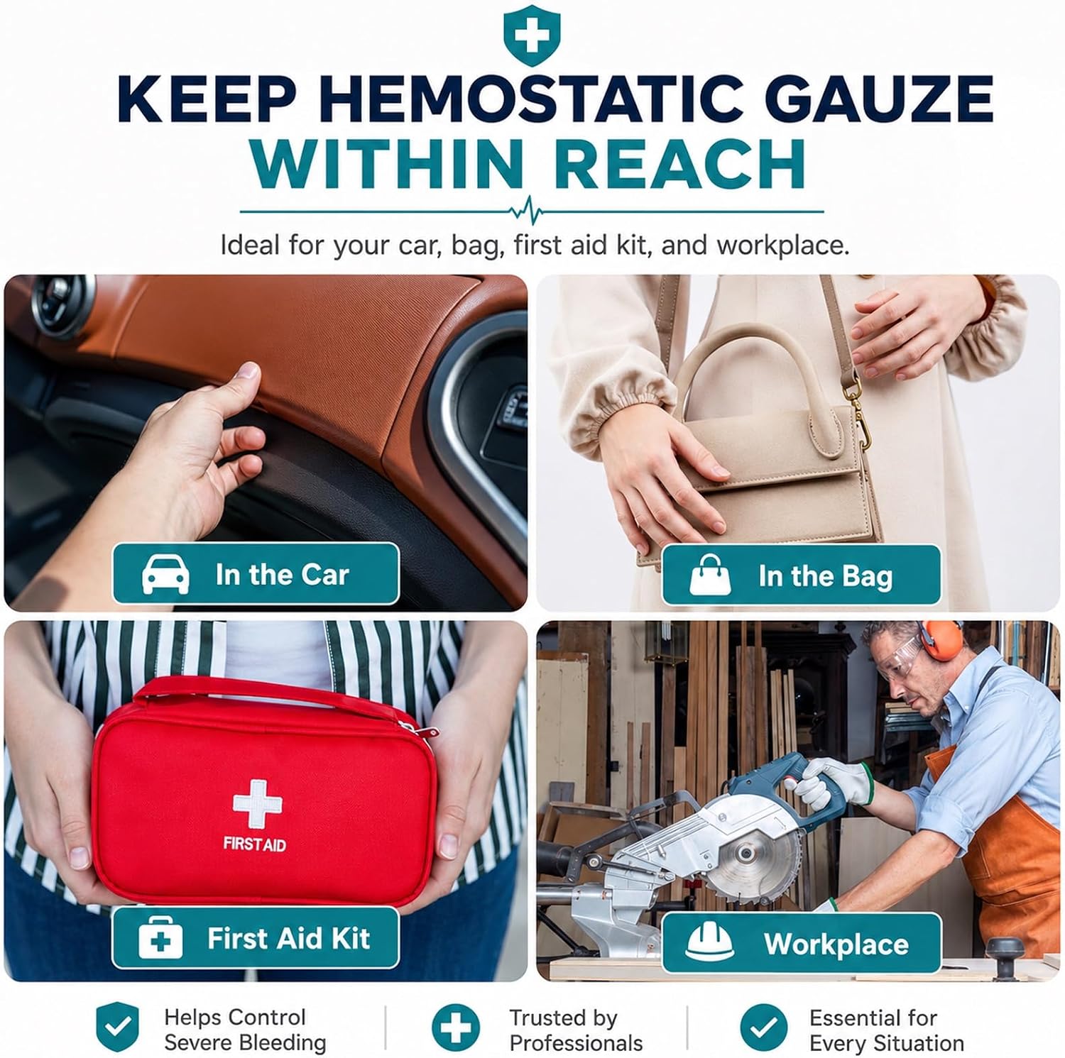 Quick Clot Gauze, First Aid Advanced Stop The Bleed Kit Combat Flexible Hemostatic Gauze-Bleed Stop Faster Wound Packing Medical,Survival Kit Supplies (3" x 12.5) (2) - Image 7