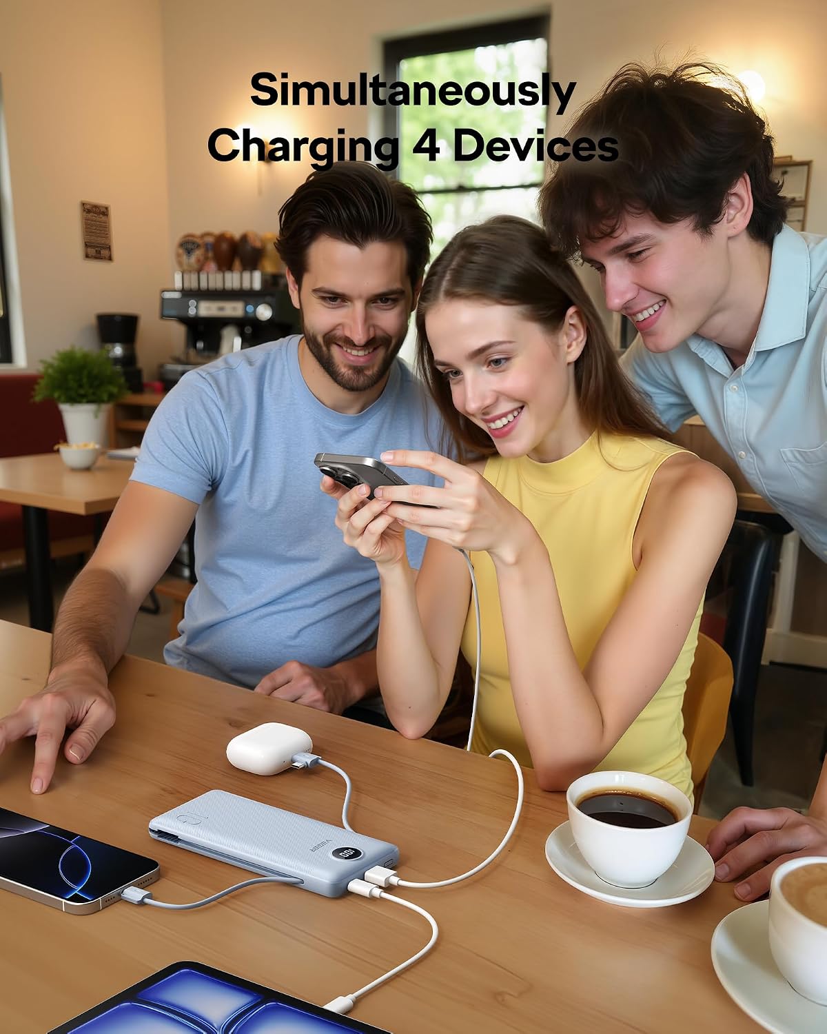 VEGER All in One Travel Portable Charger with Built-in AC Plug & Cables, 10000mAh Slim Power Bank Battery Pack, 15W Fast Charging Compatible with iPhone, Samsung, Android-White - Image 3