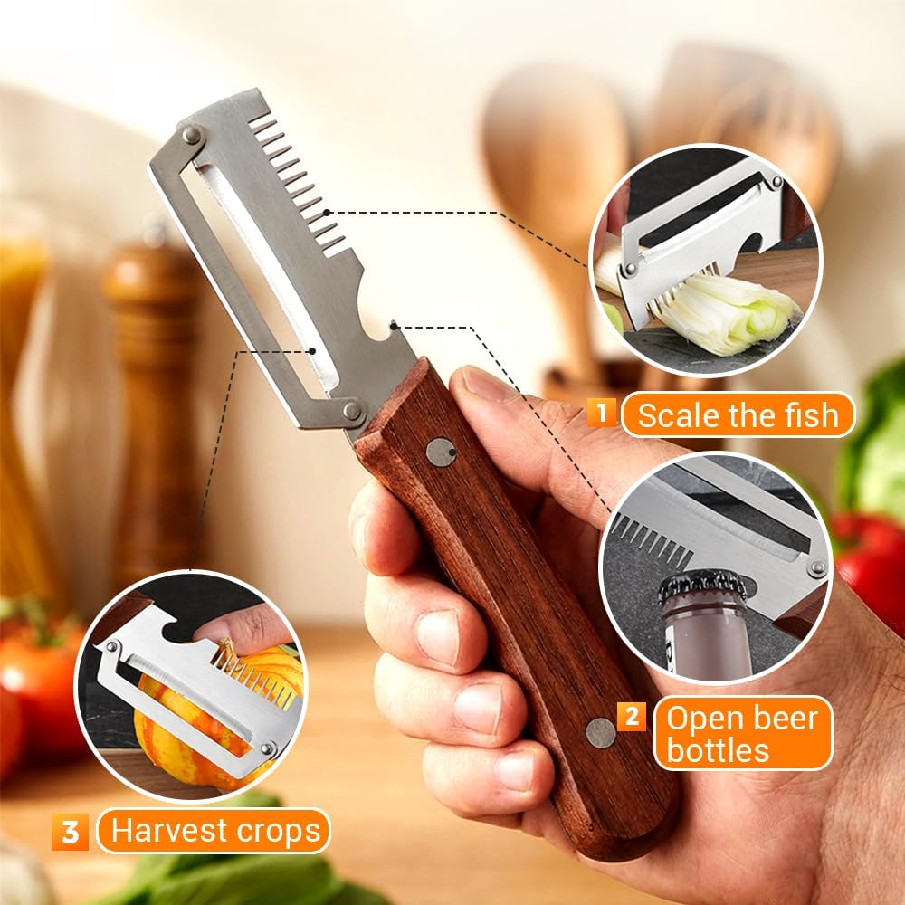 Multi-Functional Vegetable Peeler for Kitchen, 2026 Premium Stainless Steel Peeler Tool for Chef Kitchen Peeling, Wooden Handle Vegetable Shredder Handheld for Home Use (2) - Image 7