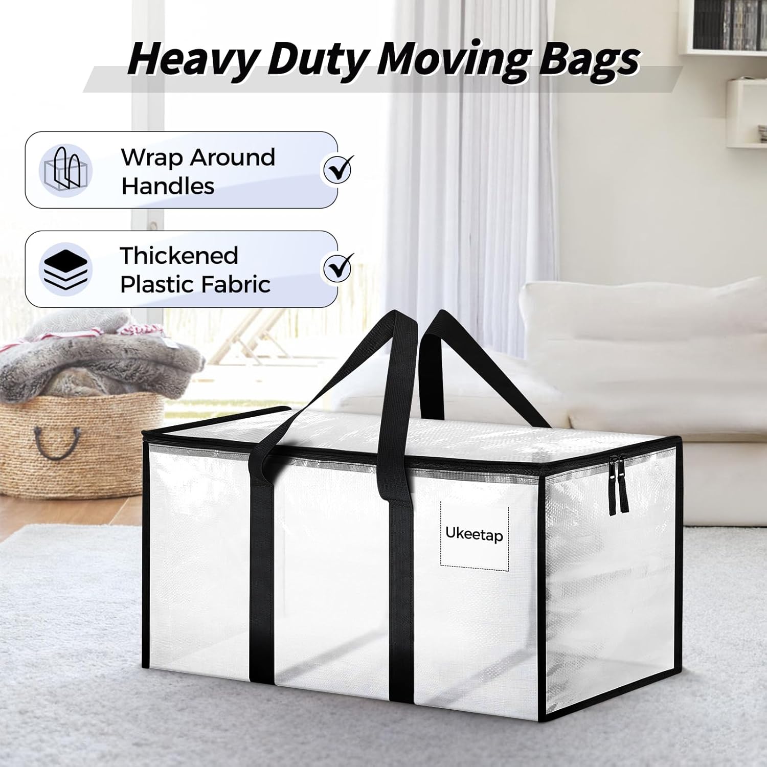 16 Pack Extra Large Heavy Duty Moving Bags, Clear Storage Bins with Lids, Reinforced Handles & Heavy-Duty Zippers Moving Boxes Storage Bags Totes for Clothes Packing, Dorms, College Supplies, Clear - Image 4