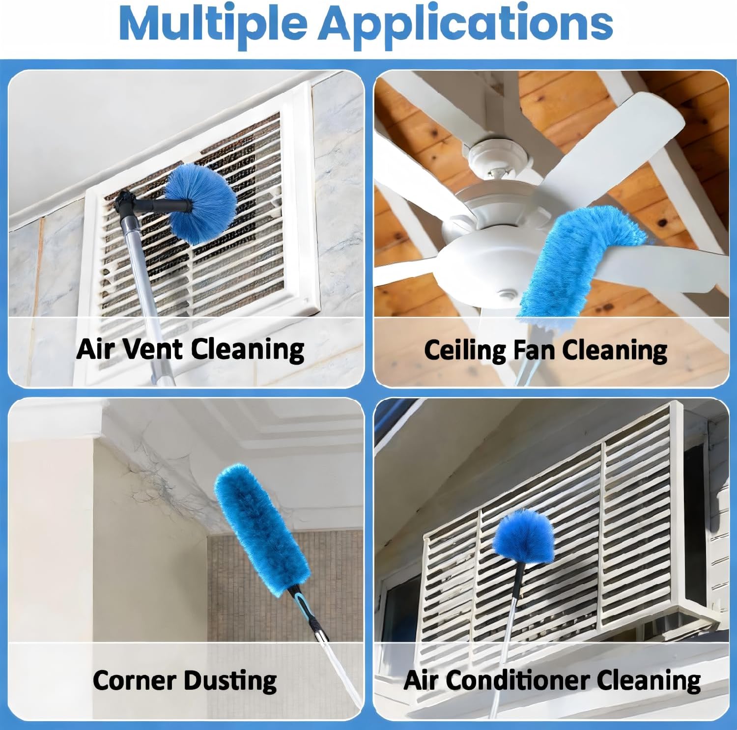 25ft High Ceiling Duster Kits with 5-18ft Heavy Duty Extension Pole - Fan Blade Cleaner, Cobweb Remover & Blue Window Squeegee Kit, Washable Dust Brush for High Roof and Glass Surfaces - Image 5