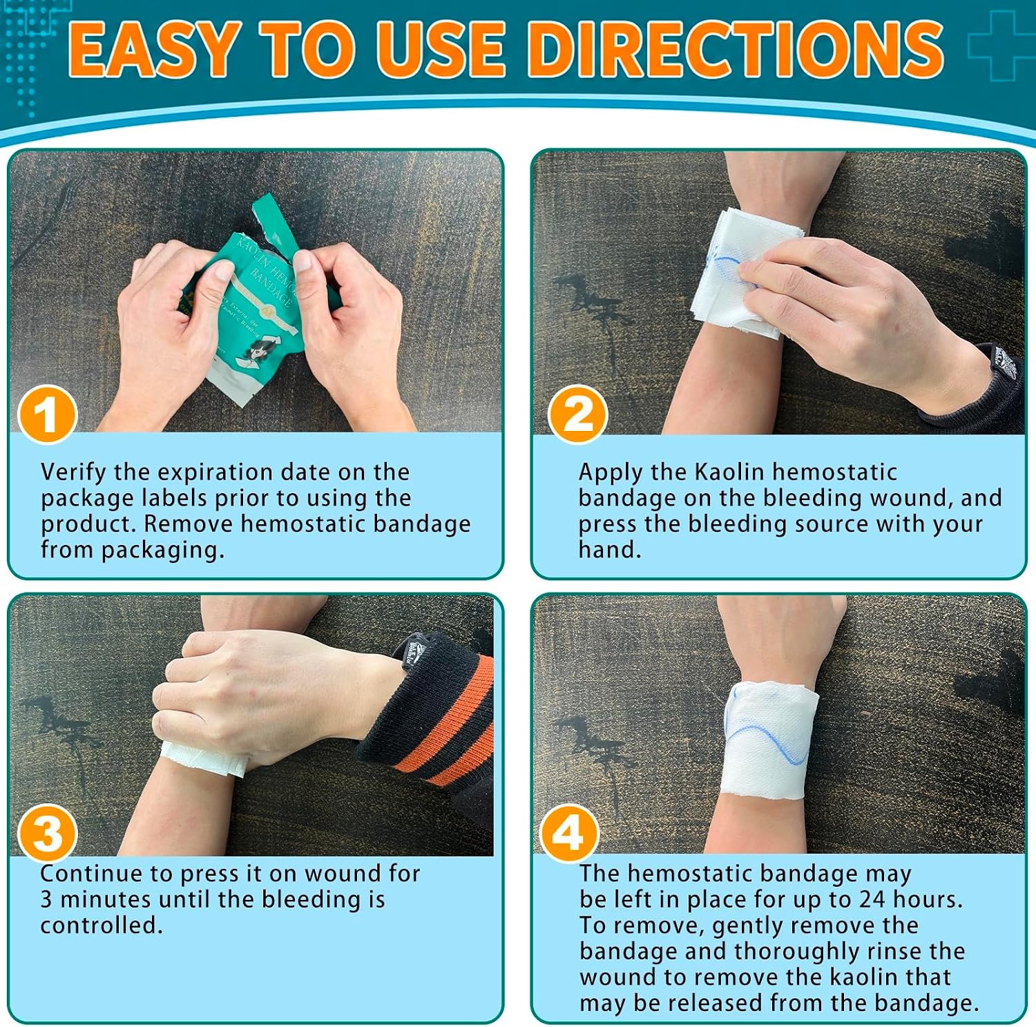 Quick Clot Gauze, First Aid Advanced Stop The Bleed Kit Combat Flexible Hemostatic Gauze-Bleed Stop Faster Wound Packing Medical,Survival Kit Supplies (3" x 12.5) (4) - Image 8