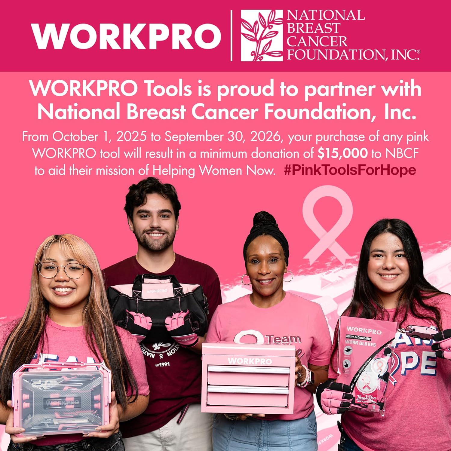 WORKPRO Folding Utility Knife, Quick Change Box Cutter, Pink Razor Knife for Cartons, Cardboard, Boxes, 10 Extra Blades Included - Pink Ribbon - Image 2