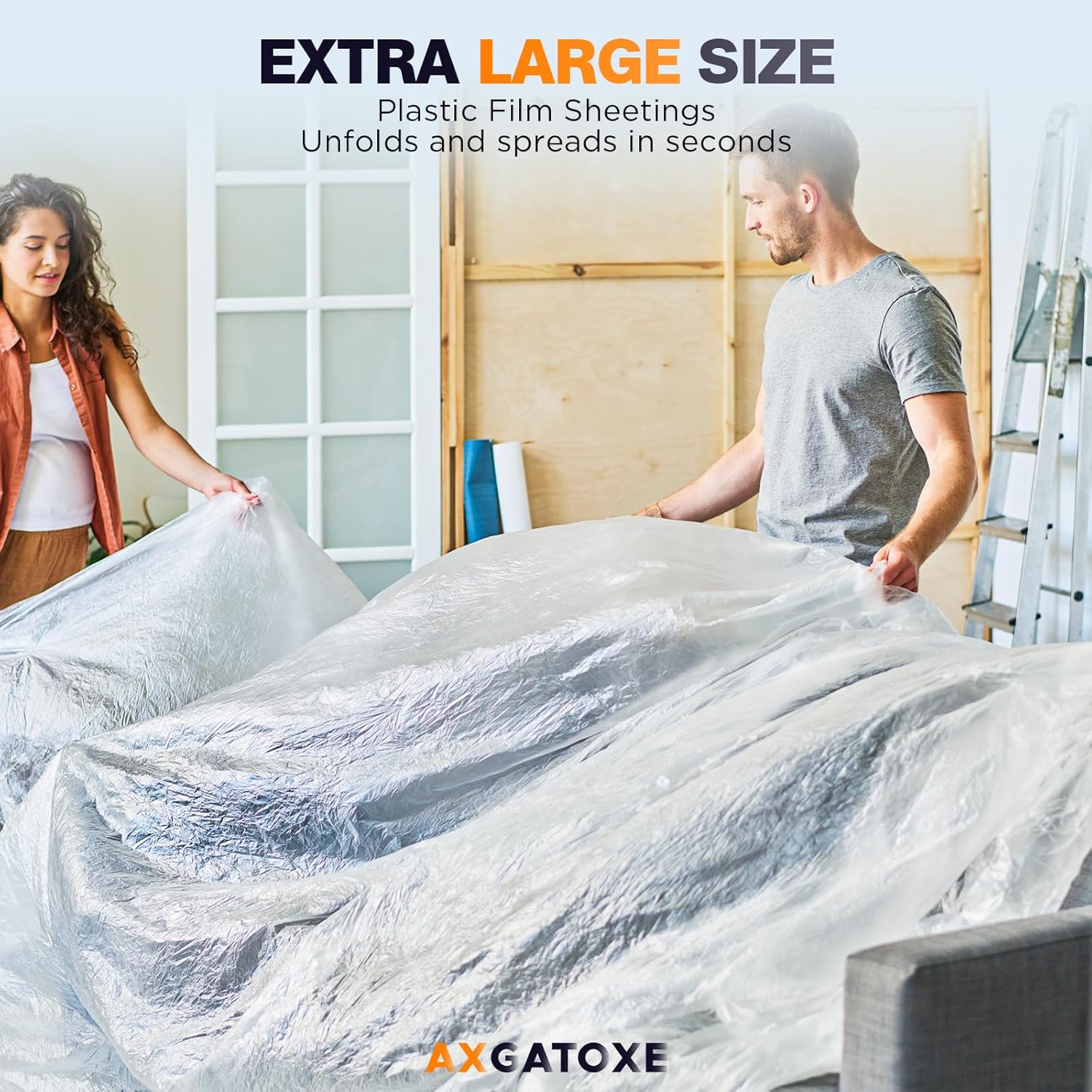 12 x 9 Ft Plastic Drop Cloths (10-Pack) - Disposable Painter's Sheeting & Tarps for Painting, Waterproof Furniture/Couch/Floor Protection - Image 3