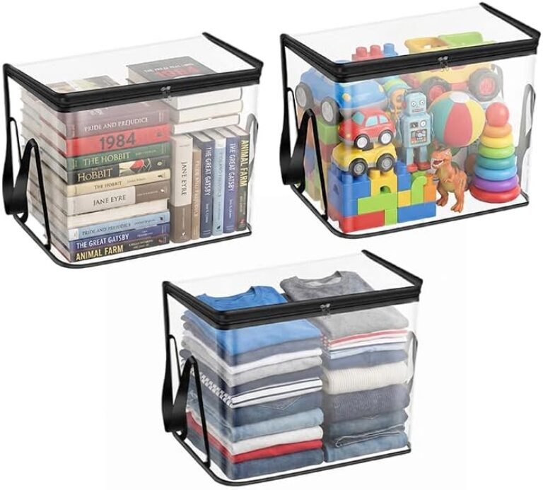 3 Pack Extra Large Clear Storage Bags with Zipper and Handles - Heavy Duty Waterproof PVC Storage Organizer for Clothes, Blankets, Bedding, Toys & Moving, Transparent Foldable (black, Large)