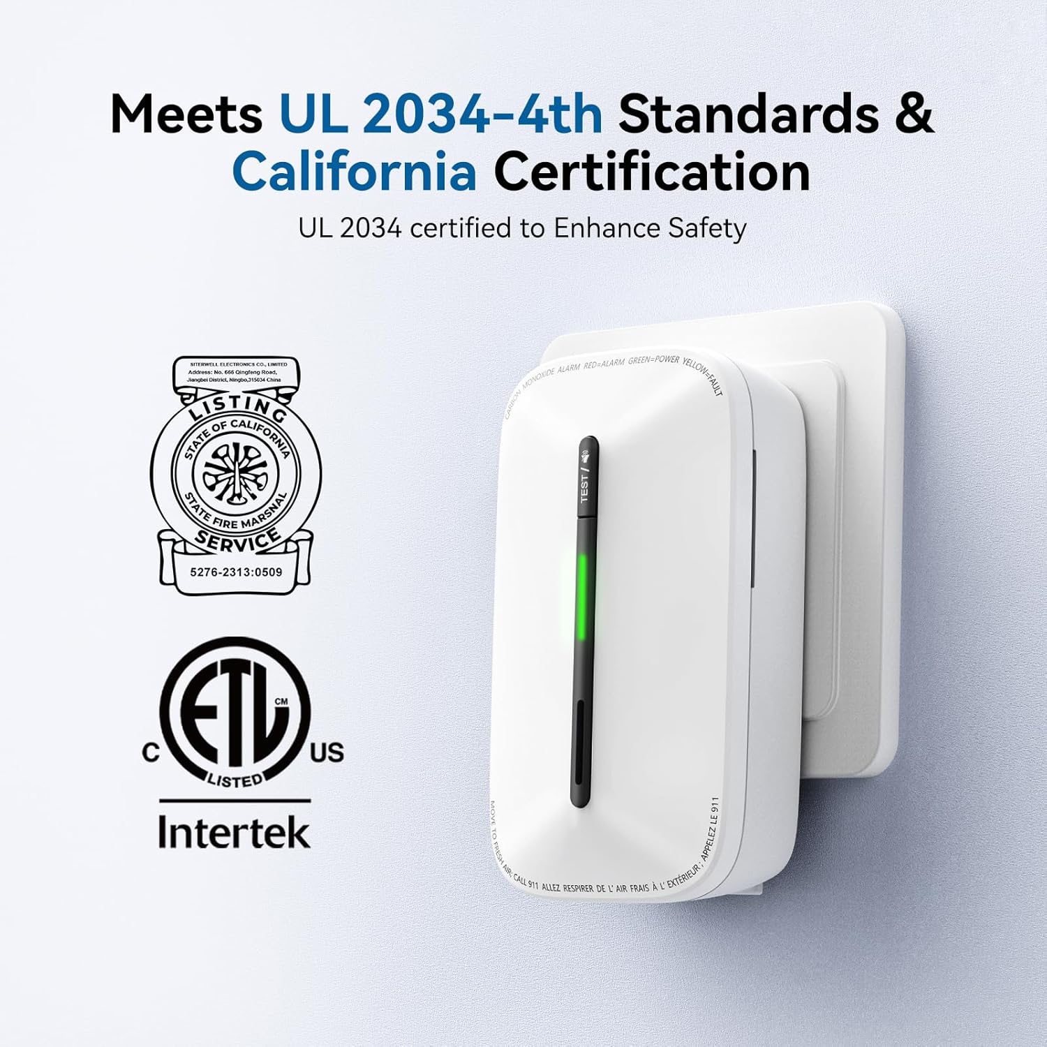 SITERWELL Plug in Carbon Monoxide Detector 10 Year Battery, CO Alarm Detector with Electrochemical Sensor and Sound Warning, AC Powered Portable Carbon Monoxide Detector for Home Office Travel,4-Pack - Image 2