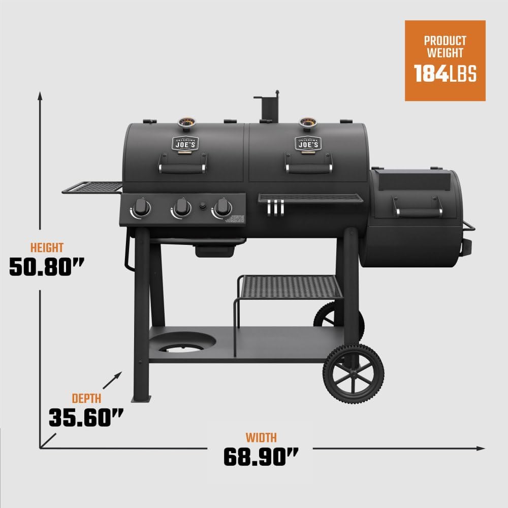 Oklahoma Joe's Canyon Combo Dual Fuel 3-Burner Propane Gas and Charcoal Smoker and Grill with 1031 sq. in. Cooking Area in Black - Image 9