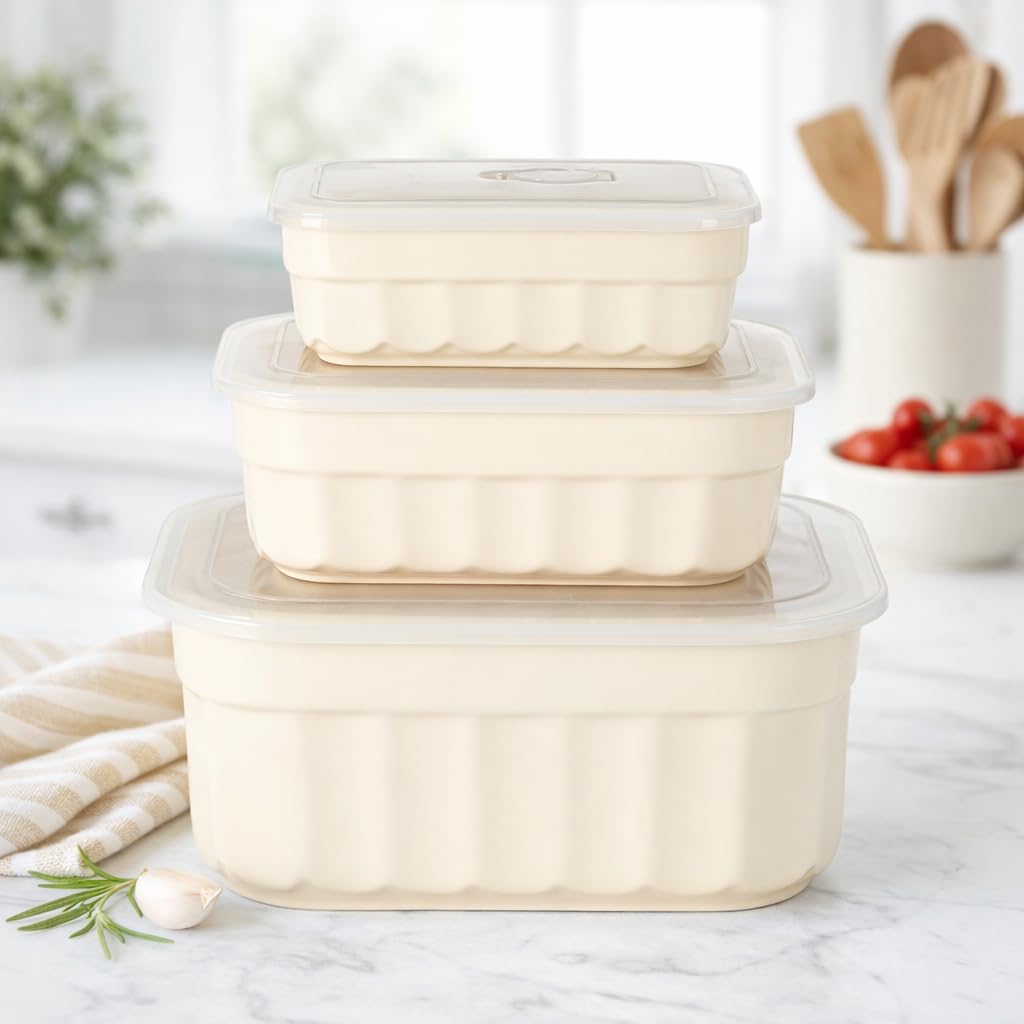 Martha Stewart Broadbrook 6 Piece Stoneware Meal Prep Container Set with Lids, Rectangular Food Storage & Bakewar |Oven, Refridgerator, Microwave, Dishwasher Safe - Image 4