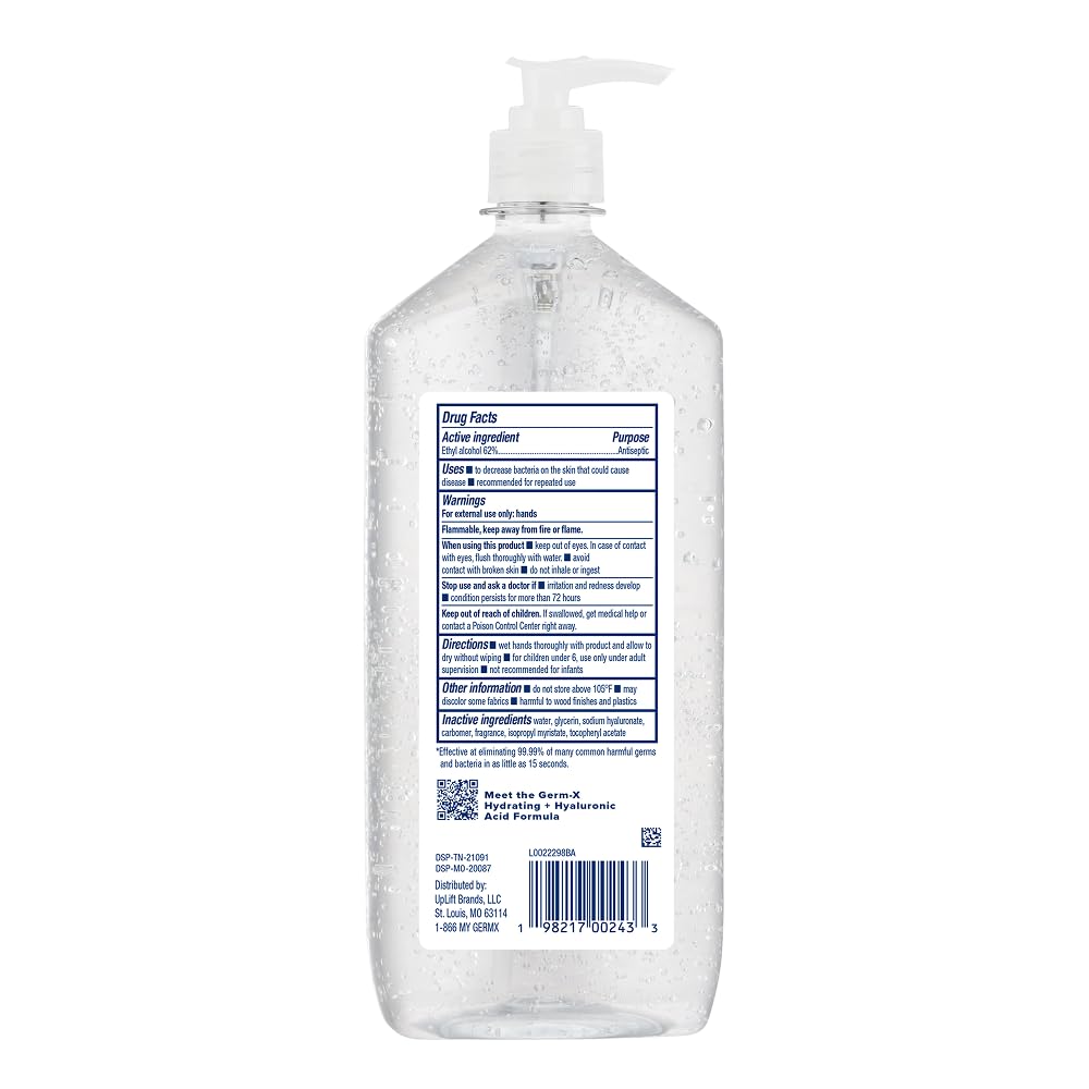 Germ-X Hydrating Hand Sanitizer, with Hyaluronic Acid, 1L Bulk Pack, No Rinse Formula, Sanitizing Liquid Gel for All Skin Types, Formulated without Parabens, Phthalates & Dyes - Image 2
