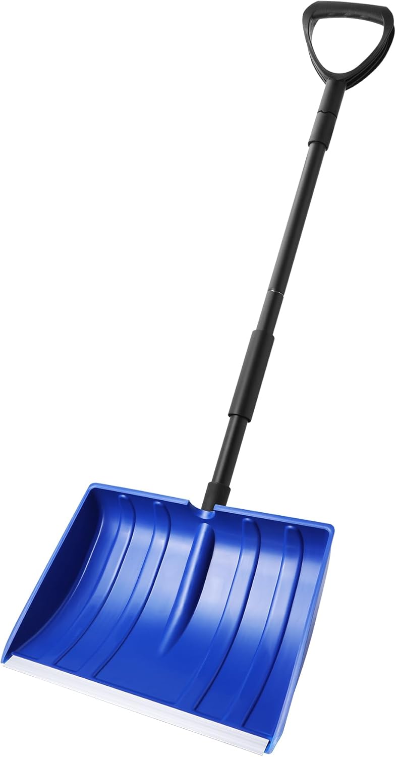 Yocada Snow Shovel for Driveway Home Garage Snow Removal 55 inch Long with D-Grip Handle Aluminum Strip Large Capacity Shovel for Garden Car Camping Outdoor