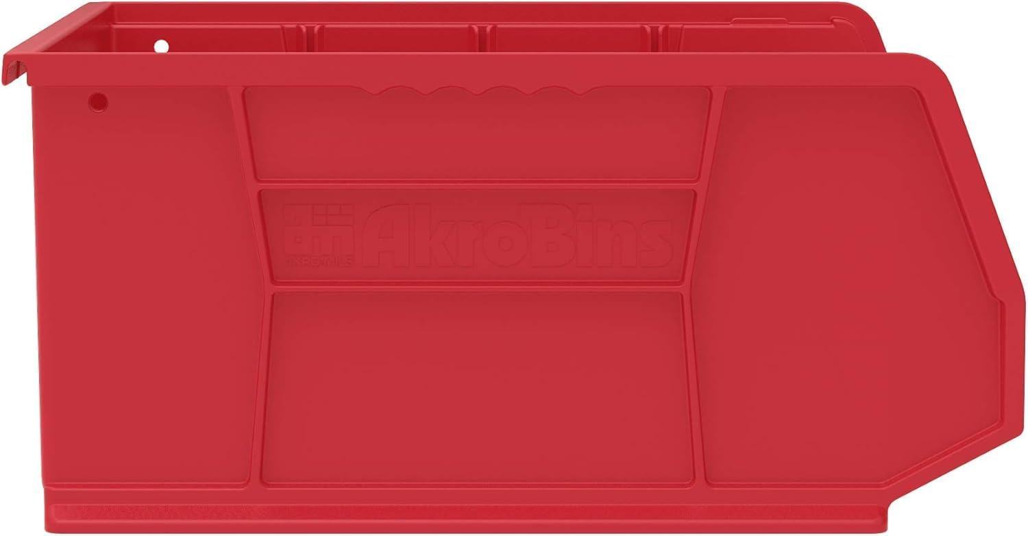 Akro-Mils 30250 AkroBins Plastic Storage Bins, Space-Saving Stackable Bins for Garage, Pantry, Craft Organization, 15" x 16" x 7", Red, 6-Pack - Image 4