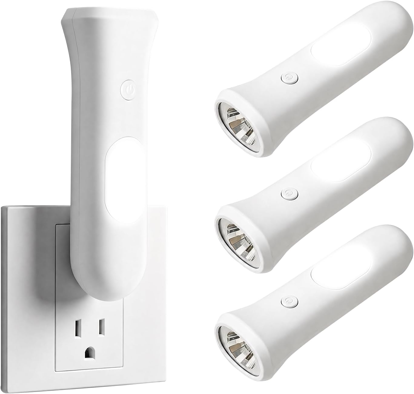 ROSSEX 4 in 1 Emergency Lights for Home Power Failure, 3 Pcs Rechargeable LED Flashlight Plug in Wall, Automatic Turn-On Power Outage Night Light Flashlight for Hurricane Preparedness Items
