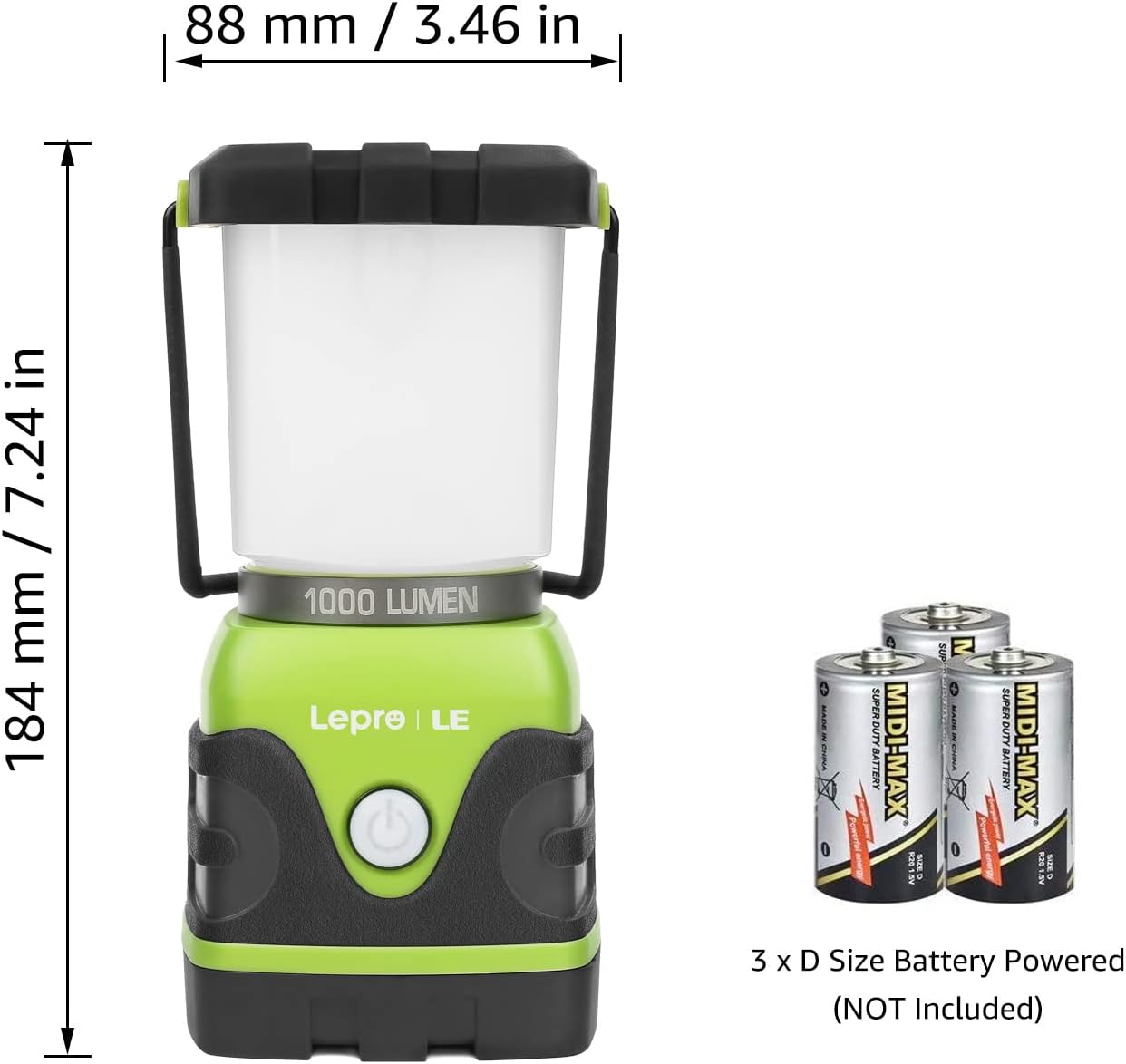 Lepro 1000LM Battery Powered LED Camping Lantern, Green Tent Light with 4 Light Modes, Camping Essentials, Waterproof Lantern Flashlight for Camping, Emergency Light, Power Outages, Not Rechargeable - Image 2