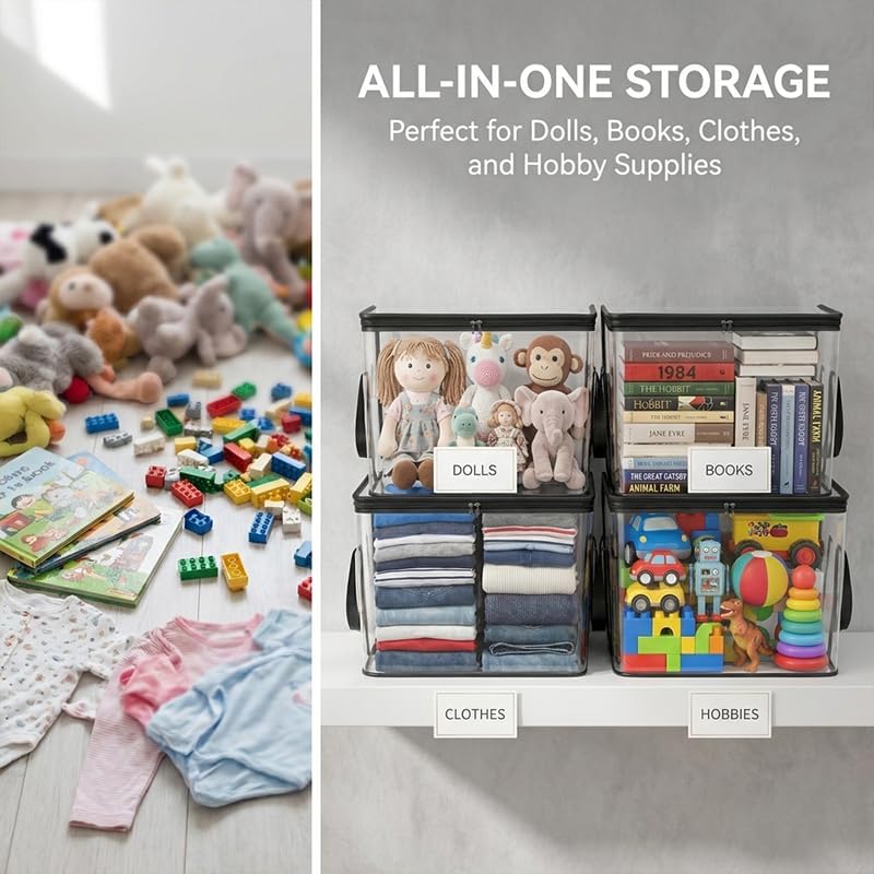 3 Pack Extra Large Clear Storage Bags with Zipper and Handles - Heavy Duty Waterproof PVC Storage Organizer for Clothes, Blankets, Bedding, Toys & Moving, Transparent Foldable (black, Medium) - Image 3
