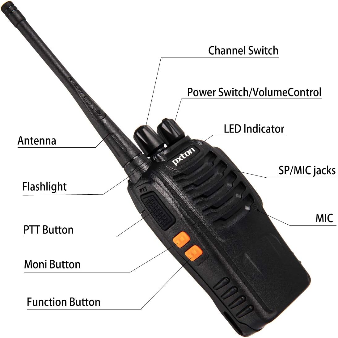 pxton Walkie Talkies Long Range for Adults with Earpieces,16 Channel Walky Talky Rechargeable Handheld Two Way Radios with Flashlight Li-ion Battery and Charger(4 Pack) - Image 5