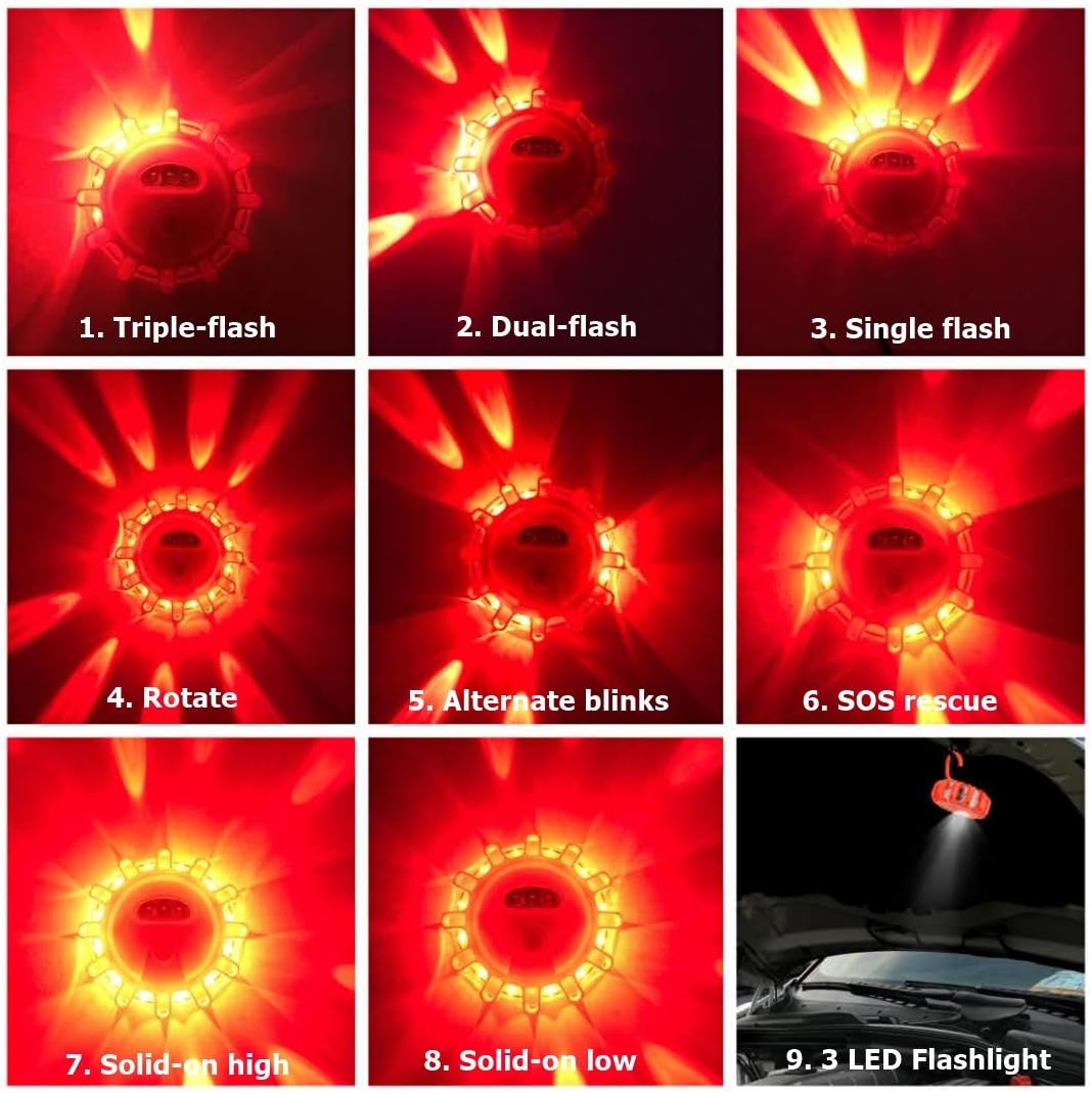 Ecoangel USB Rechargeable LED Road Flares Emergency Lights-Roadside Warning Car Safety Beacon Flashing Disc Flare Kit with Magnetic Base for Vehicles & Boat | 3 Beacon Disc Pack - Image 4