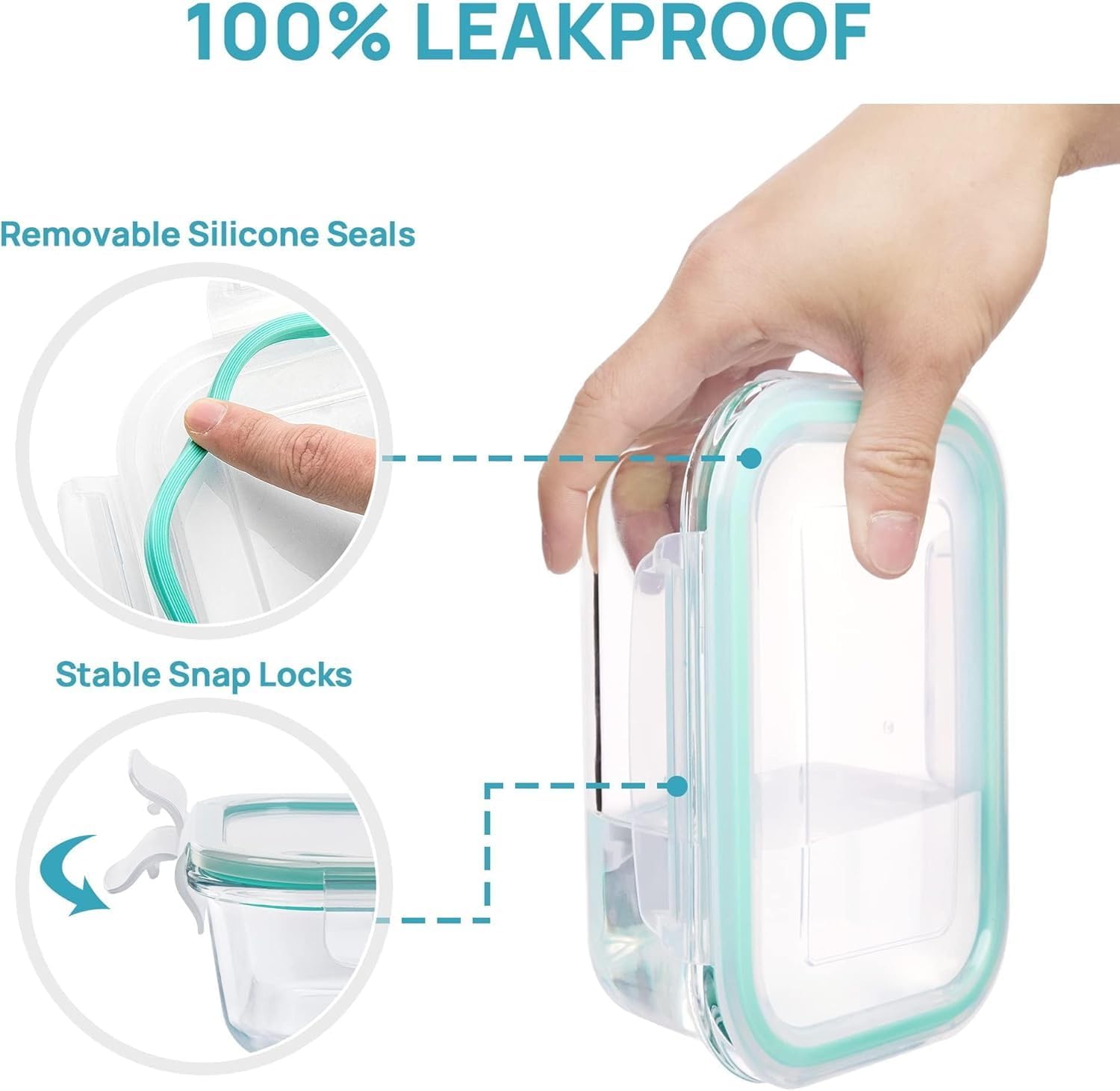 Vtopmart 8 Pack Glass Food Storage Containers with Airtight Lids, Glass Meal Prep Containers, Lunch Office Meal for Microwave, Oven, Freezer and Dishwasher, BPA Free - Image 3