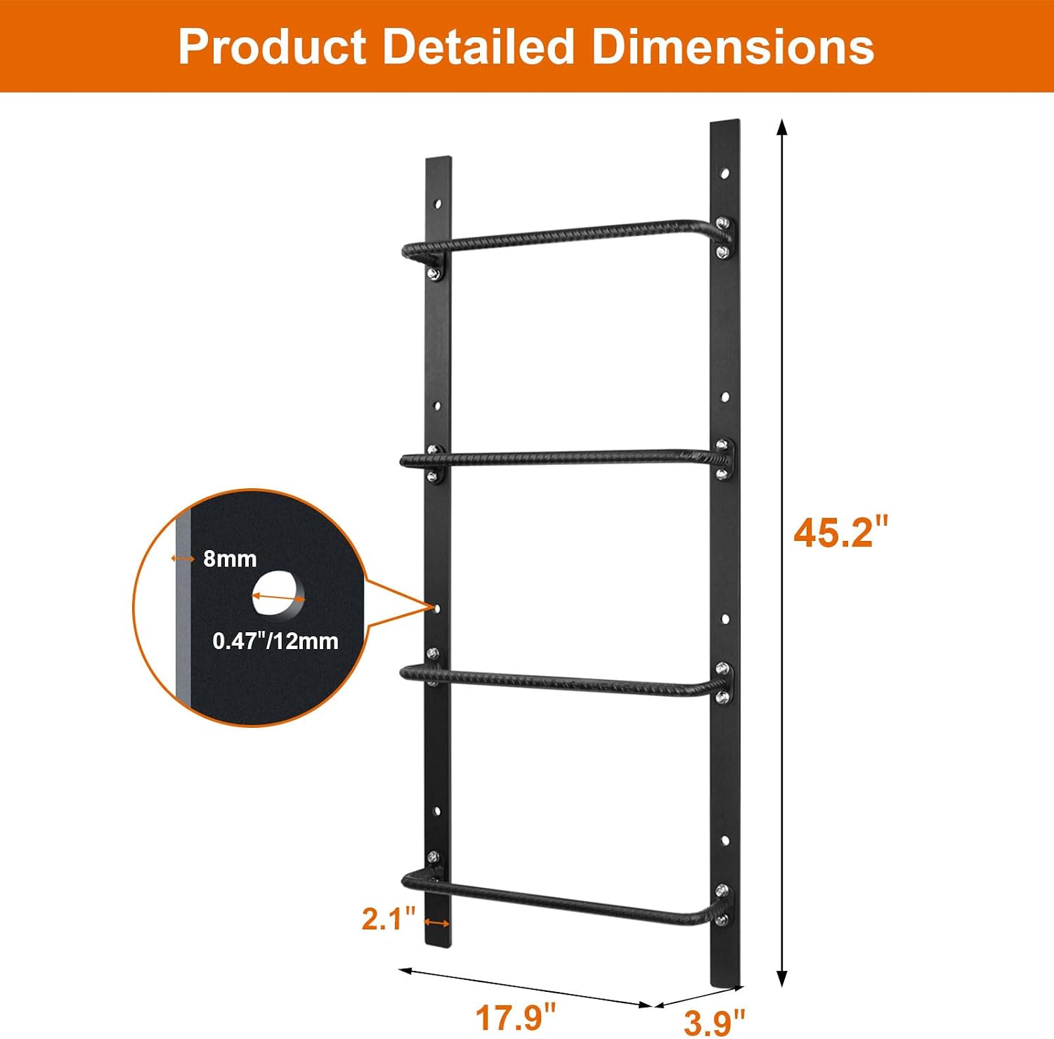 4-Rung Window Well Ladder Straight, Heavy Duty Steel Fire Escape Ladder, Powder-Coated Basement Egress Wall Mounted Ladder 45.2" Lx17.9 W, Black - Image 2