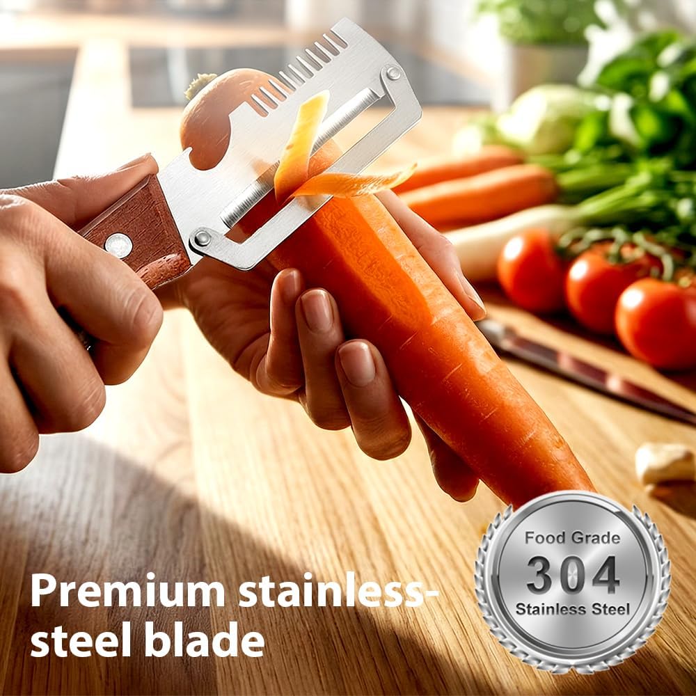 Multi-Functional Vegetable Peeler for Kitchen, 2026 Premium Stainless Steel Peeler Tool for Chef Kitchen Peeling, Wooden Handle Vegetable Shredder Handheld for Home Use (1) - Image 8