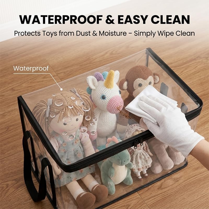 3 Pack Extra Large Clear Storage Bags with Zipper and Handles - Heavy Duty Waterproof PVC Storage Organizer for Clothes, Blankets, Bedding, Toys & Moving, Transparent Foldable (black, Medium) - Image 4