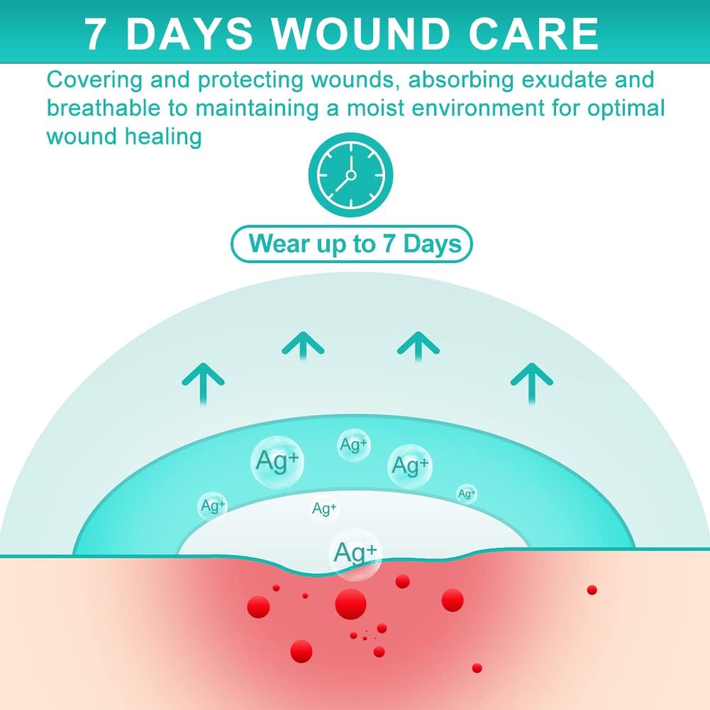 Dimora Ag Silver Sacrum Foam Wound Dressing Bandages Silicone Adhesive Border 7"x7" Waterproof Sacral Pads Absorbent Breathable Bed Sore Pressure Dressing - Image 3