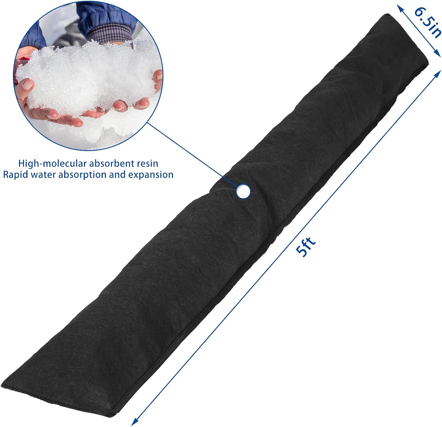 Sabary 5 Pcs Water Barrier 5 ft x 6.5 inch Absorbent Flood Barriers Home Sandless Sand Bags for Flooding Reusable Water Absorber Snake for Rain Hurricane Garage Basement Door (Black) - Image 2