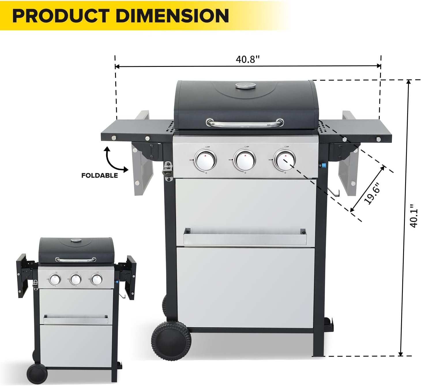 3 Burner Propane Gas Grill, 30,000 BTU Stainless Steel Outdoor BBQ Grill with 322 Sq. In. Cooking Area & 2 Foldable Side Shelves, Patio Cookout Essentials for Backyard - Image 9