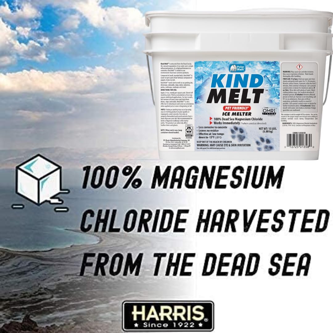 HARRIS Kind Melt Pet Friendly Ice and Snow Melter, Fast Acting 100% Pure Magnesium Chloride Formula with Scoop Included, 15lb, White - Image 2