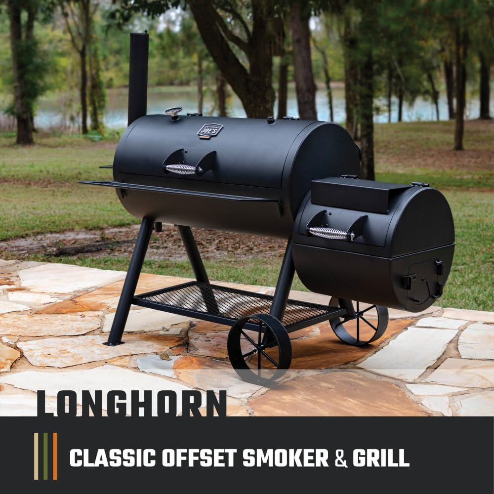 Oklahoma Joe's Longhorn Offset Charcoal Smoker and Grill with 1060 sq. in. Cooking Area in Black - Image 2