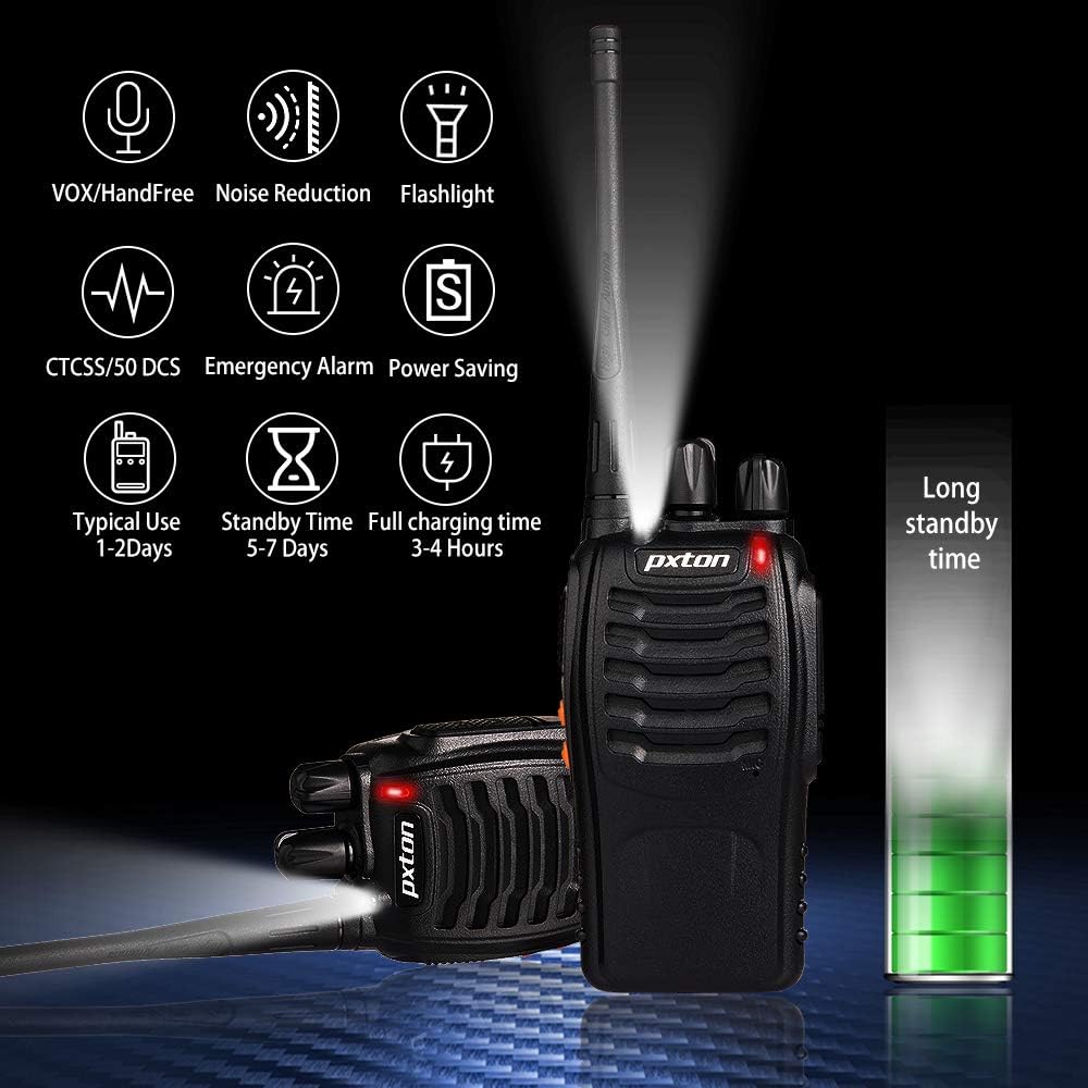 pxton Walkie Talkies Long Range for Adults with Earpieces,16 Channel Walky Talky Rechargeable Handheld Two Way Radios with Flashlight Li-ion Battery and Charger(4 Pack) - Image 2