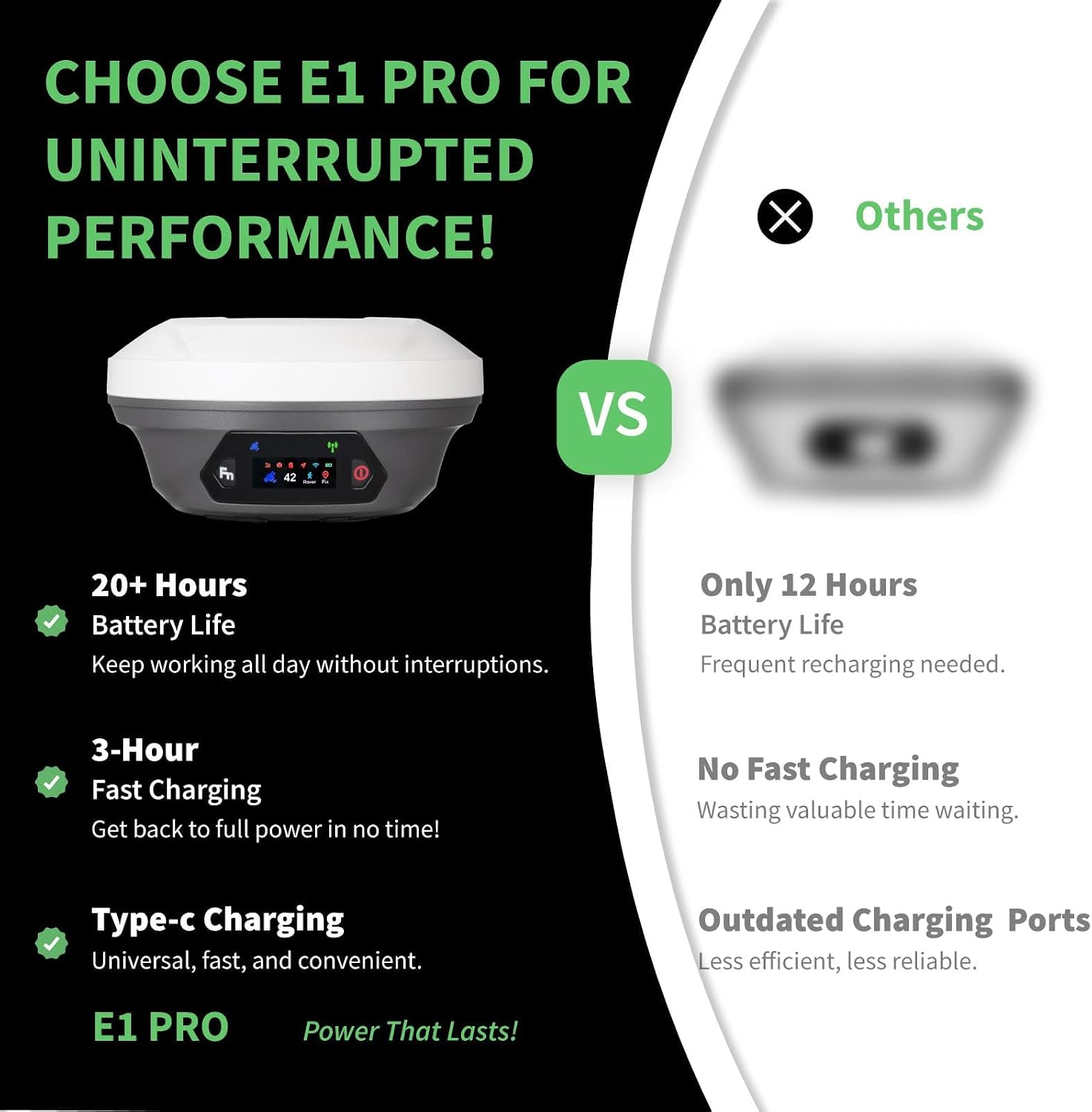 E1 Pro-L1 Laser GPS Rover RTK & Base Station GNSS RTK Survey System, 1.1" HD Screen, AR Stakeout, 2cm Accuracy, 15km UHF, BT/NFC/PPK/NTRIP, Work as Base for Drones (Includes Tribrach) - Image 5