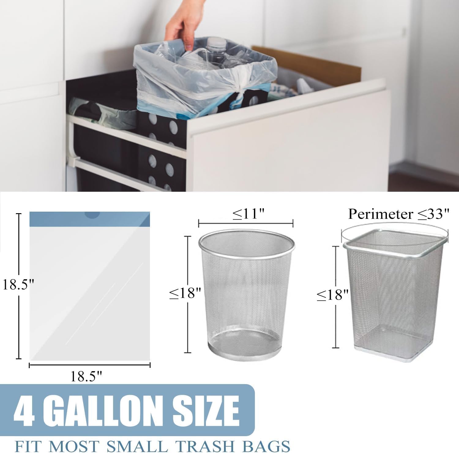 Small Trash Bags 4 Gallon - 150 Count Drawstring 4 Gallon Trash Bag, Tear-Free 4 Gal Small Garbage Bags for Office Bedroom Bathroom Trash Bags, Unscented White 4 Gal Trash Can Liners - Image 2