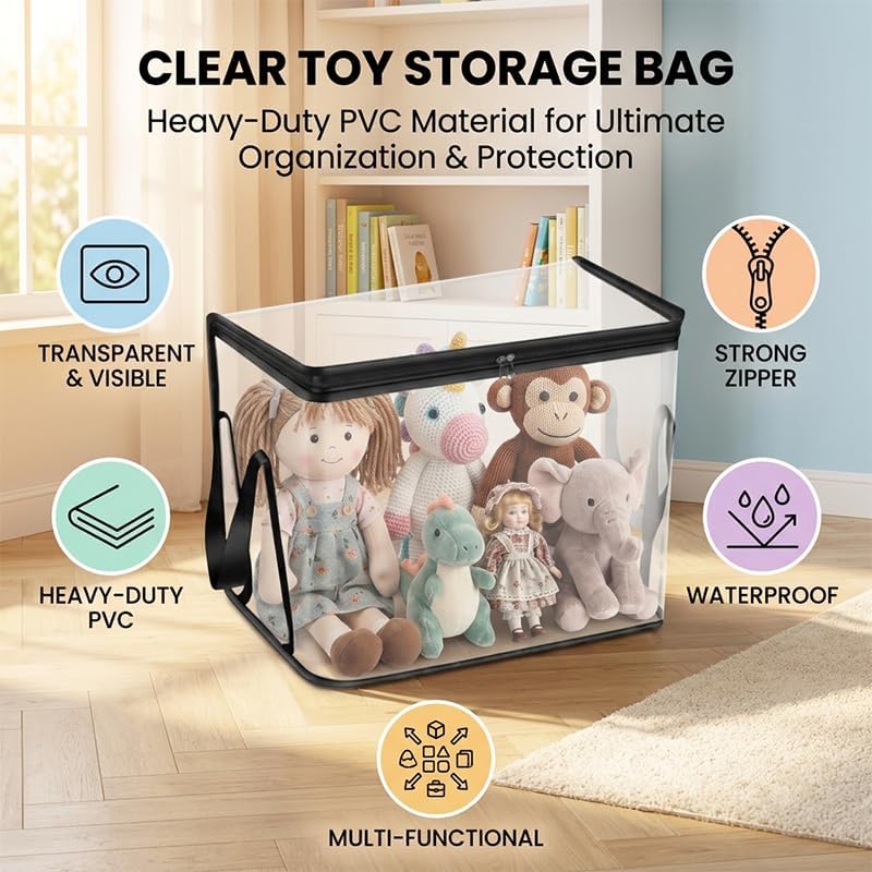 3 Pack Extra Large Clear Storage Bags with Zipper and Handles - Heavy Duty Waterproof PVC Storage Organizer for Clothes, Blankets, Bedding, Toys & Moving, Transparent Foldable (black, Medium) - Image 2