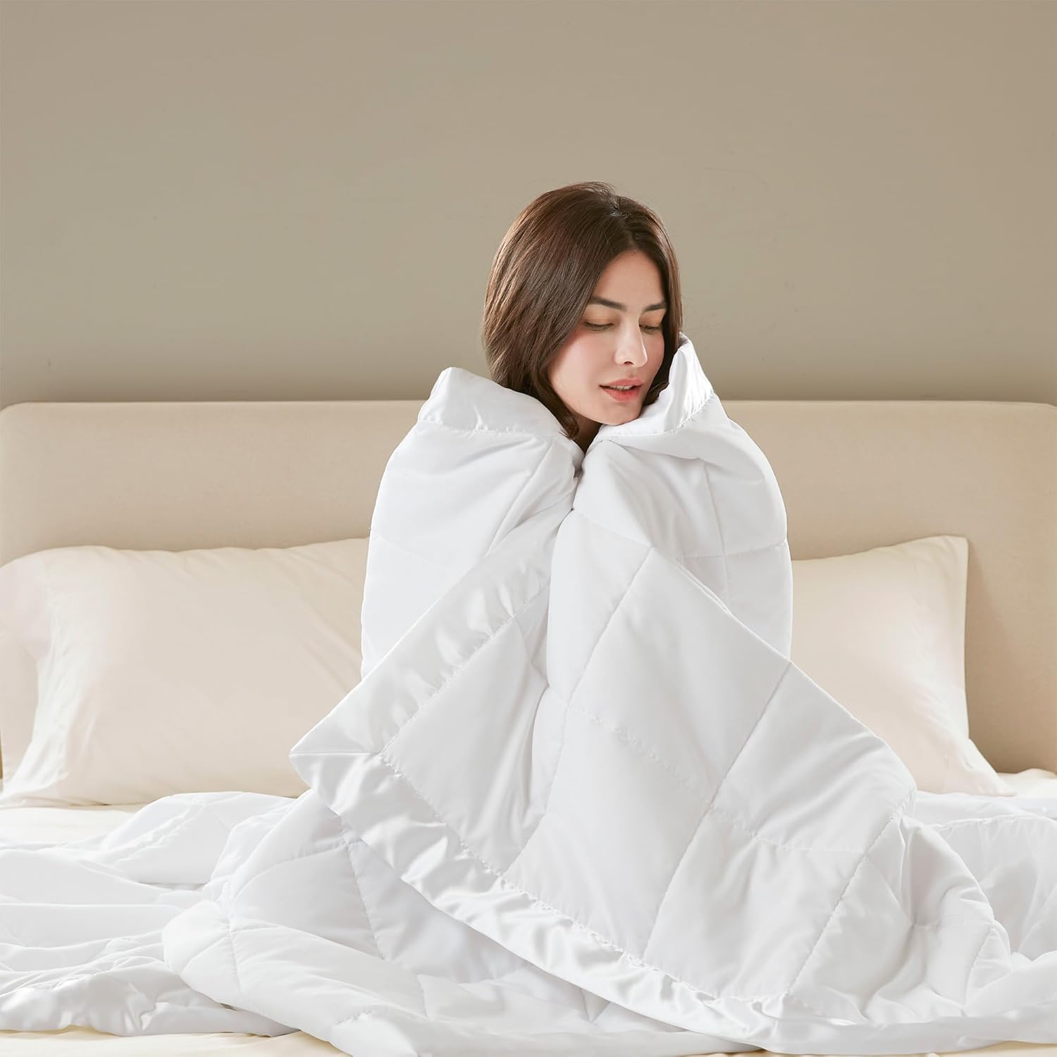Madison Park Windom Down Alternative Blanket, Premium 3M Scotchgard Moisture Wicking Treatment, Lightweight and Soft Bed Cover For All Season, Satin Trim, White King - Image 6