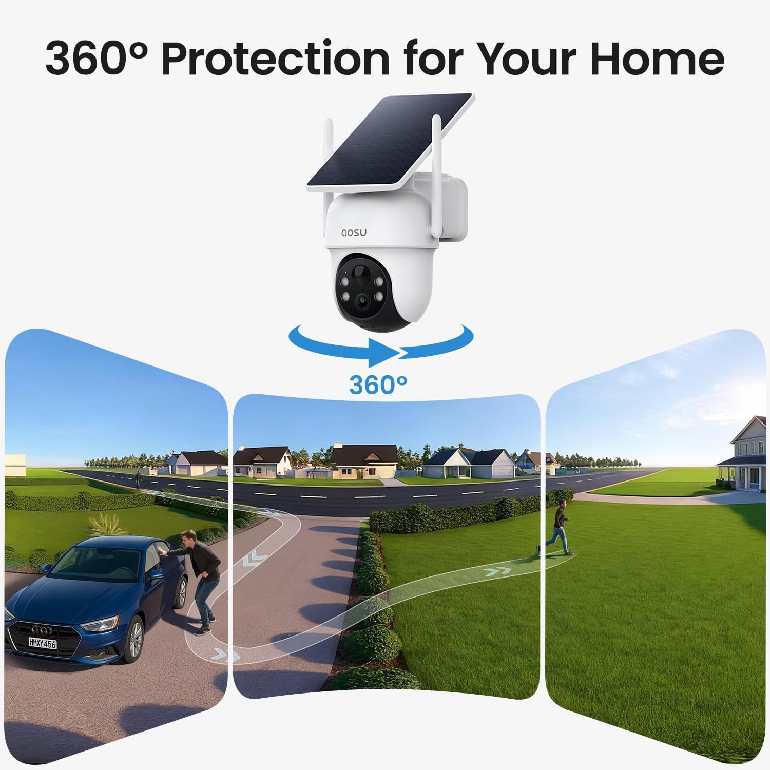 aosu Security Cameras Outdoor Wireless, 4 Cam-Kit, No Subscription Required, Solar-Powered, Home Security Cameras System with 360° Pan & Tilt, Auto Tracking, 2K Color Night Vision, Easy Setup - Image 4