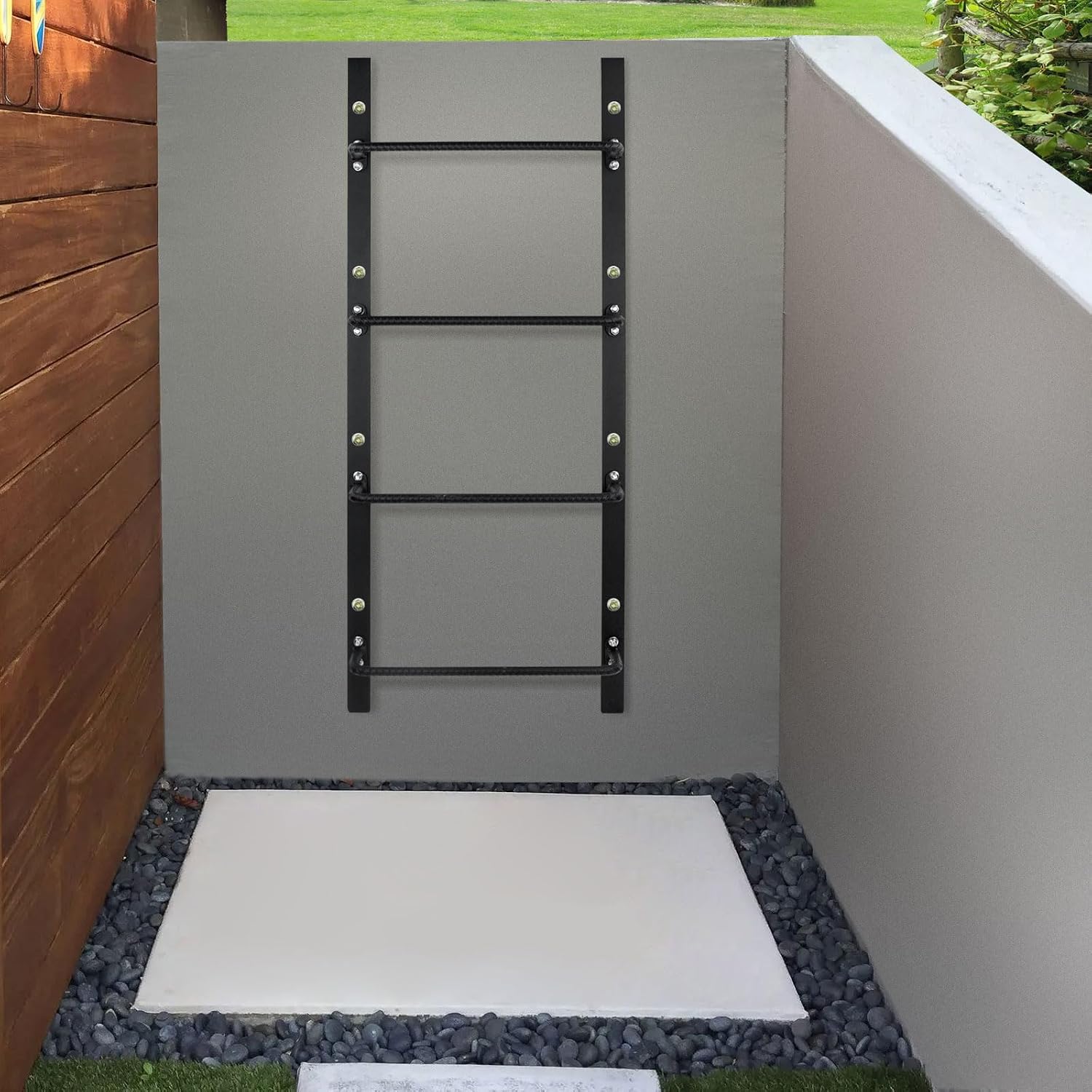4-Rung Window Well Ladder Straight, Heavy Duty Steel Fire Escape Ladder, Powder-Coated Basement Egress Wall Mounted Ladder 45.2" Lx17.9 W, Black - Image 4