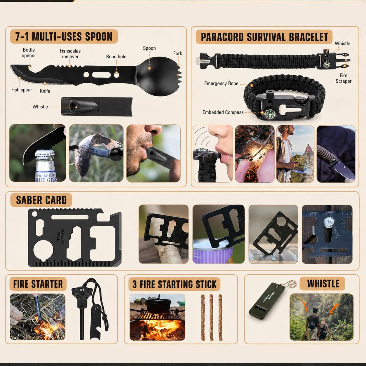 Survival Kit, 250Pcs Survival Gear First Aid Kit with Molle System Compatible Bag and Emergency Tent, Emergency Kit for Earthquake, Outdoor Adventure, Hiking, Hunting, Gifts for Men Women - Image 5