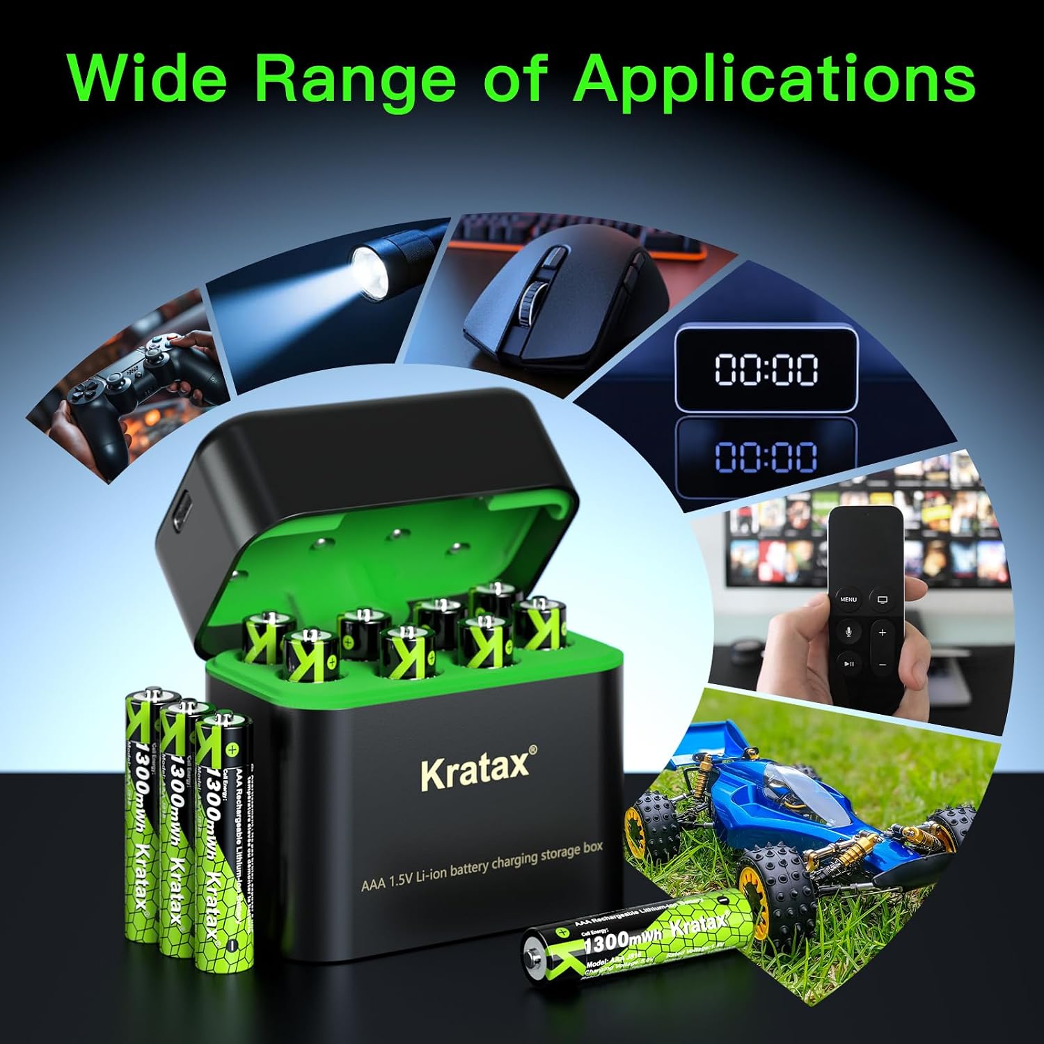 Kratax 12pack 1300mWh AAA Rechargeable Lithium Batteries with Charging Storage Box, High Capacity Triple A li-ion Rechargeable Batteries 1.5v Constant Output, Long Lasting for Electric Toys - Image 7