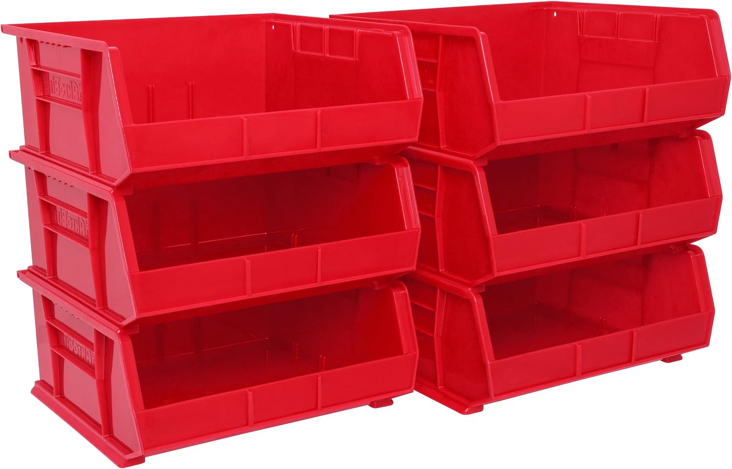 Akro-Mils 30250 AkroBins Plastic Storage Bins, Space-Saving Stackable Bins for Garage, Pantry, Craft Organization, 15" x 16" x 7", Red, 6-Pack