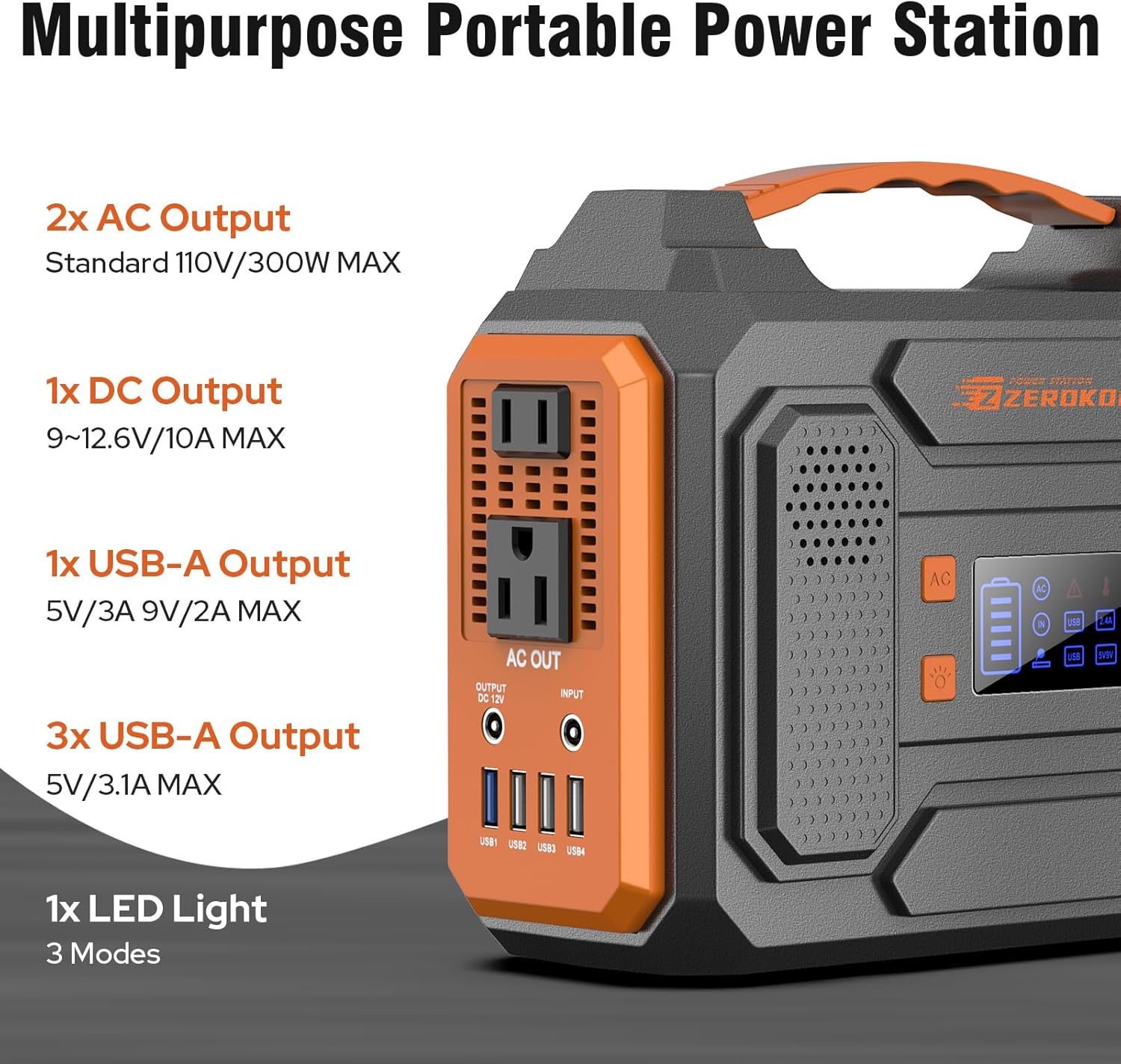 Portable Solar Generator, 300W Portable Power Station with Foldable 60W Solar Panel,110V Pure Sine Wave 280Wh Battery Power Pack with USB DC AC Outlet for Camping Smart Devices RV Van Outdoor-Orange - Image 3