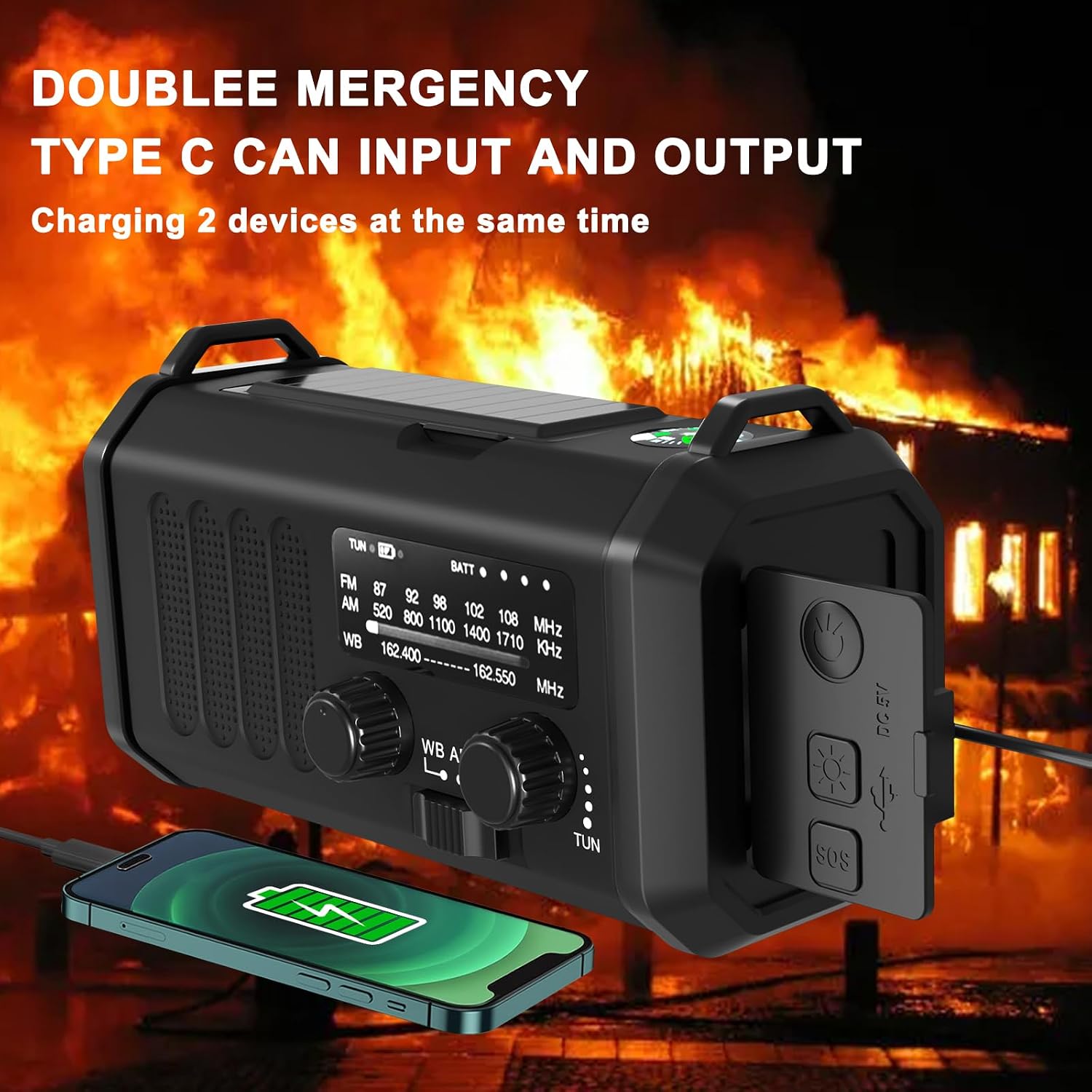 NOAA Weather Radio 20000mAh, Hand Crank Emergency Radio, Solar AM/FM | Solar/USB-C/Hand Crank, 3-Mode Flashlight & Reading Light, IPX3 Waterproof, SOS Alarm, Compass, Phone Charger - Image 7