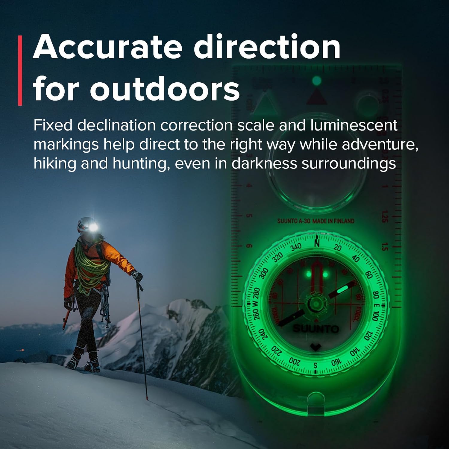 SUUNTO A-30 Compass: Compact, hiking compass with luminous markings in low light - Image 6