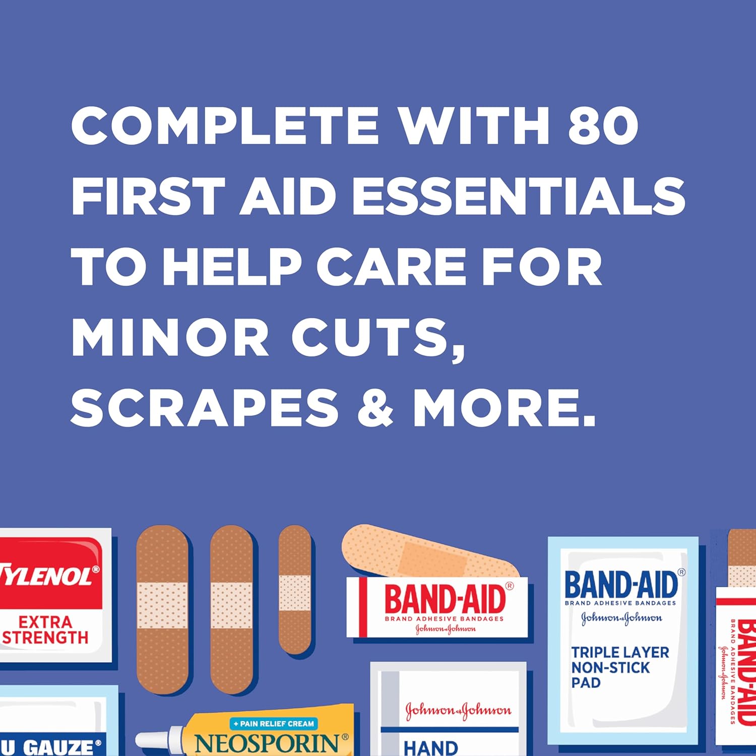 BAND-AID Brand Travel Ready Portable Emergency First Aid Kit, Minor Wound Care, Perfect for Home, Car, Camping, Travel & Outdoor Essentials, Supplies Include Bandages, Neosporin & Tylenol, 80 Piece - Image 7