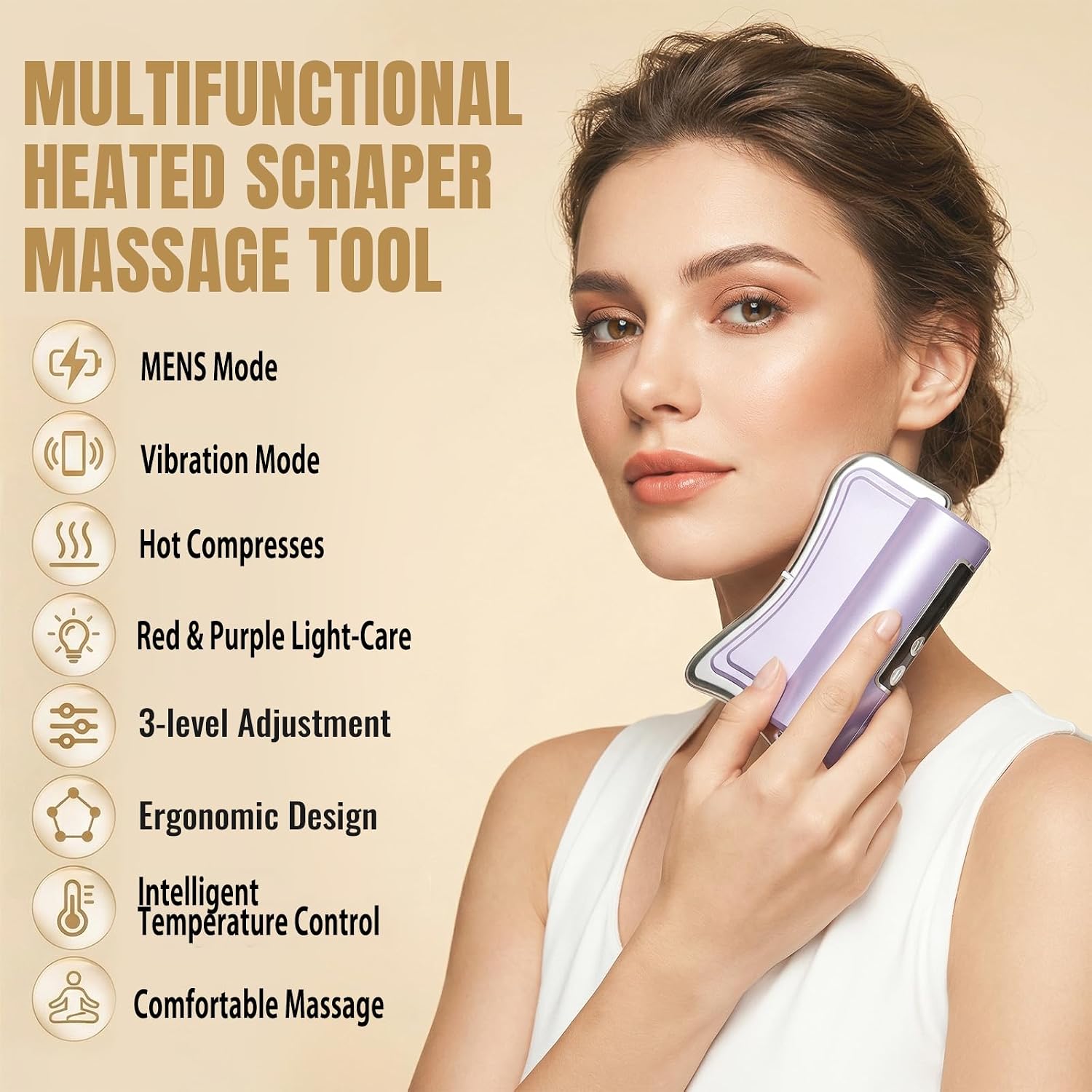 2026 New Upgrad Electric Muscle Scraper Tool for Full Body, Massage, Heated, Relaxation & Skincare, 4 Modes 3 Levels Multifunctional Gua Sha Tool Gifts for Family (Purple) - Image 5