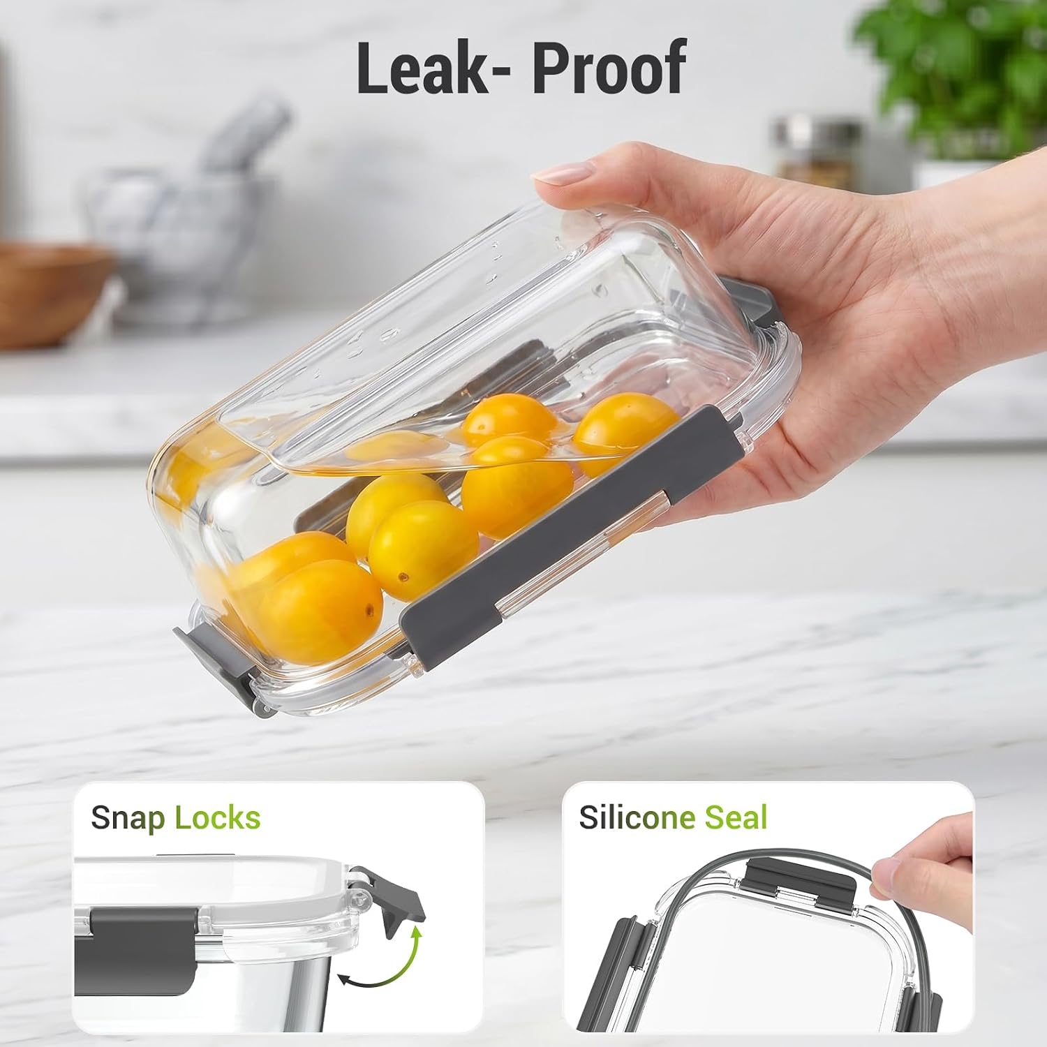 Dealusy 10 Sets (20-Piece) 36 oz & 12 oz Glass Food Storage Containers with lids, Airtight Leak-proof Glass Meal Prep Containers with Lids, Microwave Oven Freezer Dishwasher Safe, Gray - Image 4
