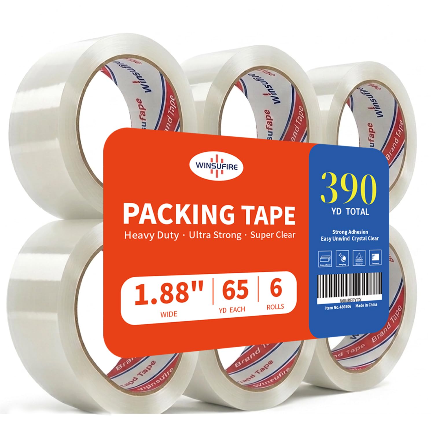 Strong Heavy Duty PackingTape for Shipping, Moving and Taping up Box, Clear Packing Tape,Total 390Y, 1.88 inch x 65 Yards,6 Rolls, Scotch Packaging Tape