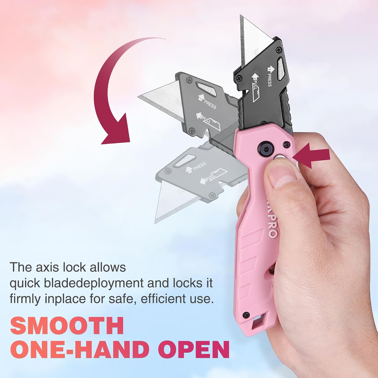 WORKPRO Folding Utility Knife, Quick Change Box Cutter, Pink Razor Knife for Cartons, Cardboard, Boxes, 10 Extra Blades Included - Pink Ribbon - Image 5