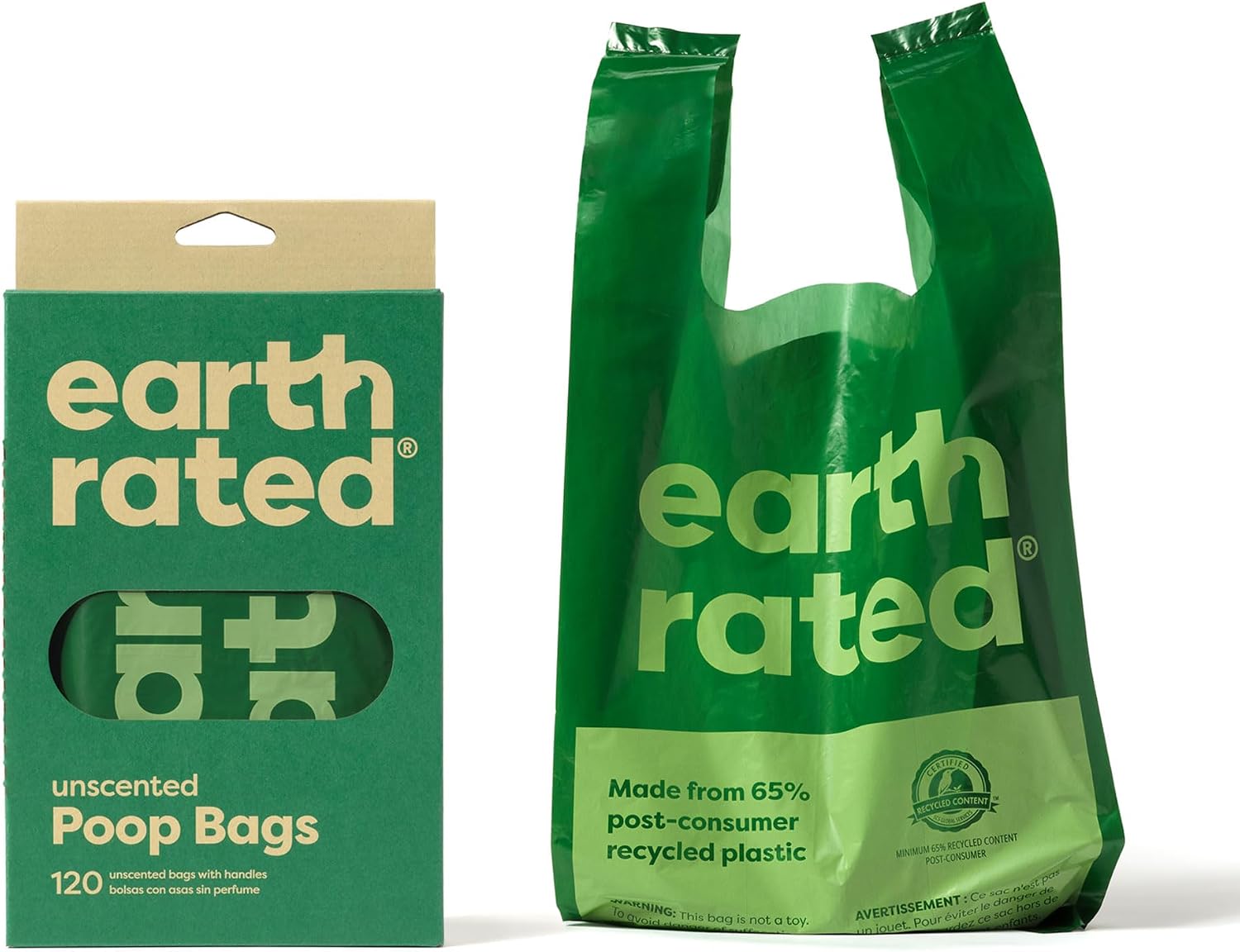 Earth Rated Dog Poop Bags with Handles, Extra Wide, Easy Tie and Guaranteed Leakproof, Unscented, 120 Handle Bags